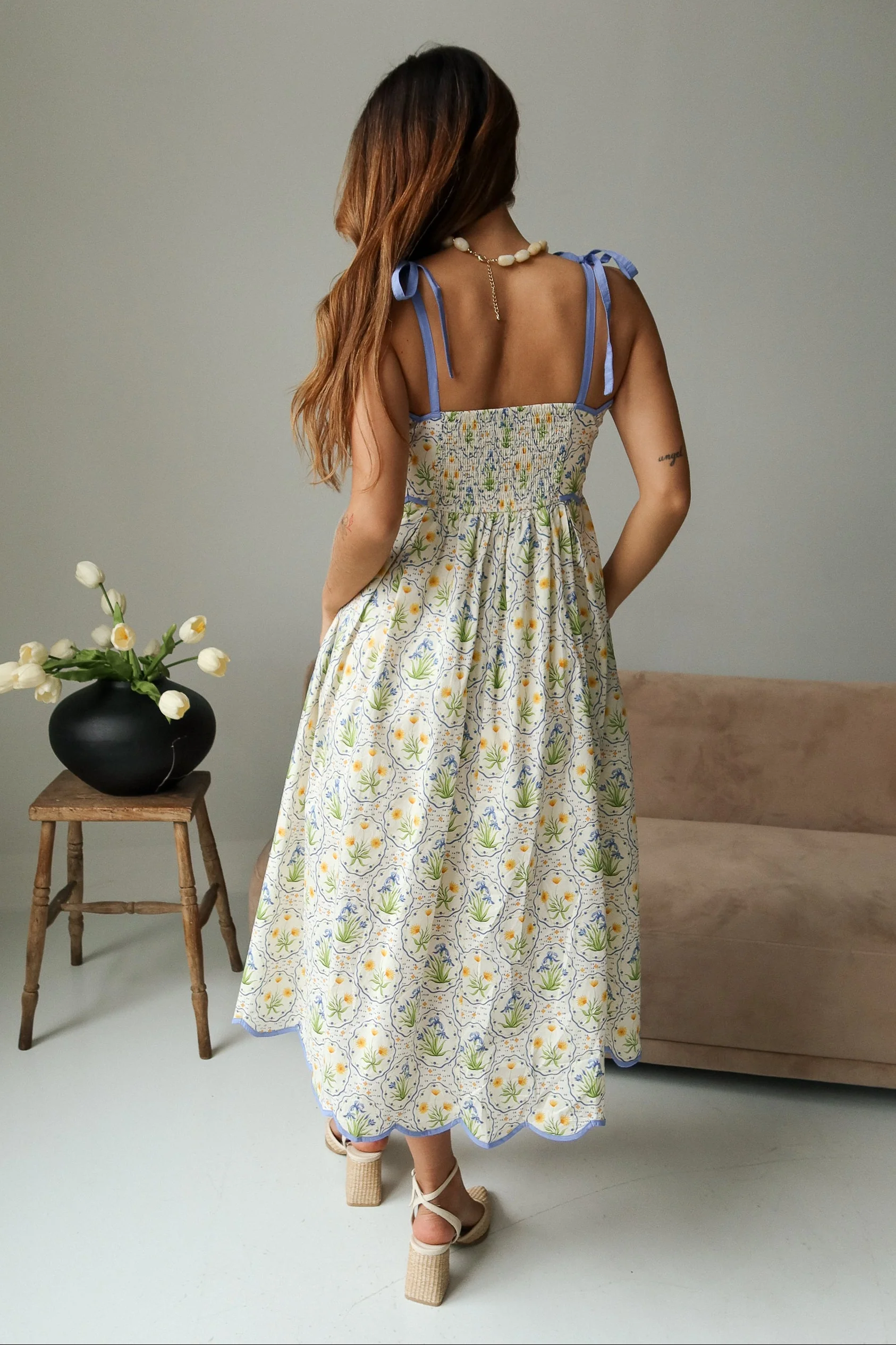 Delaney Blue Multi Floral Scallop Midi Dress - Image 4