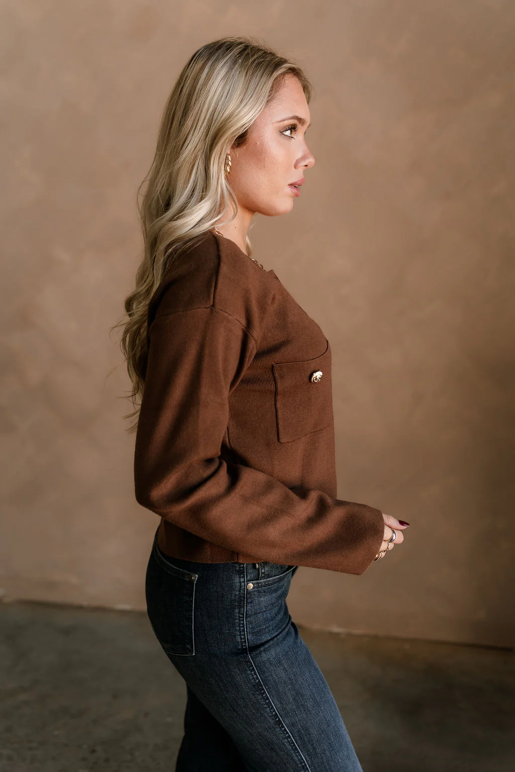 Delaney Brown & Gold Button-Up Pocket Cardigan - Image 6