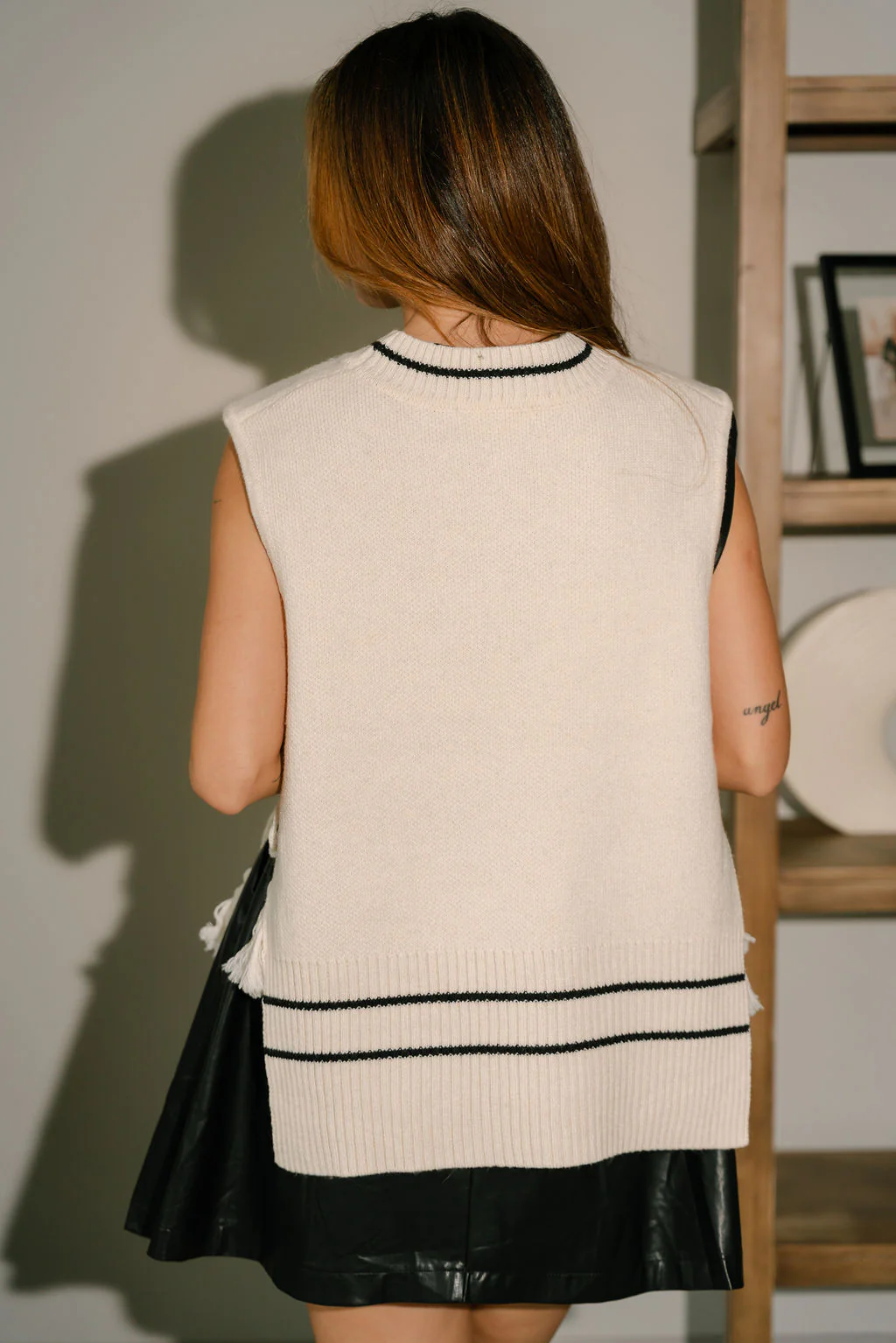 Delaney Cream & Black Tassels Knit Vest - Image 4