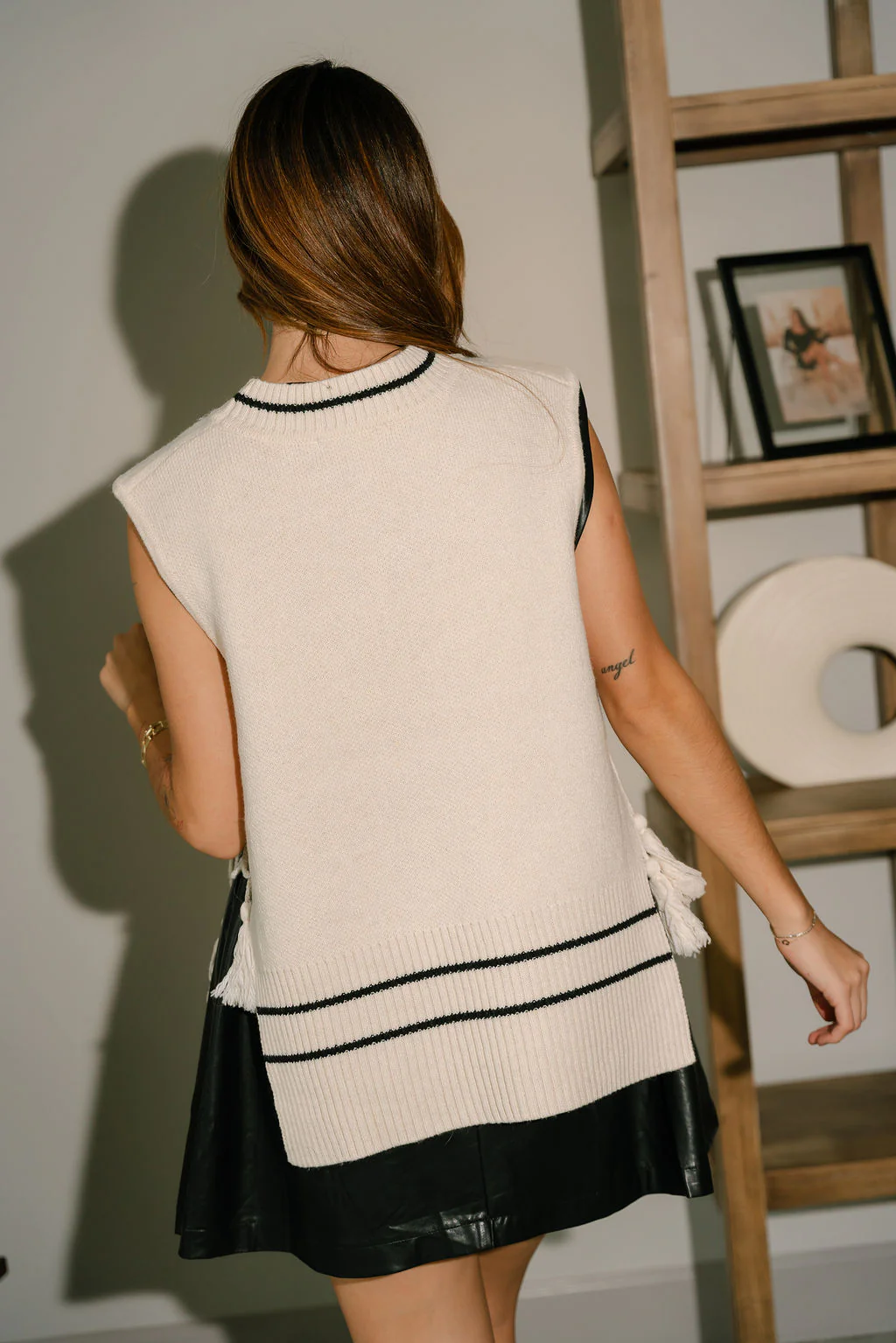 Delaney Cream & Black Tassels Knit Vest - Image 9