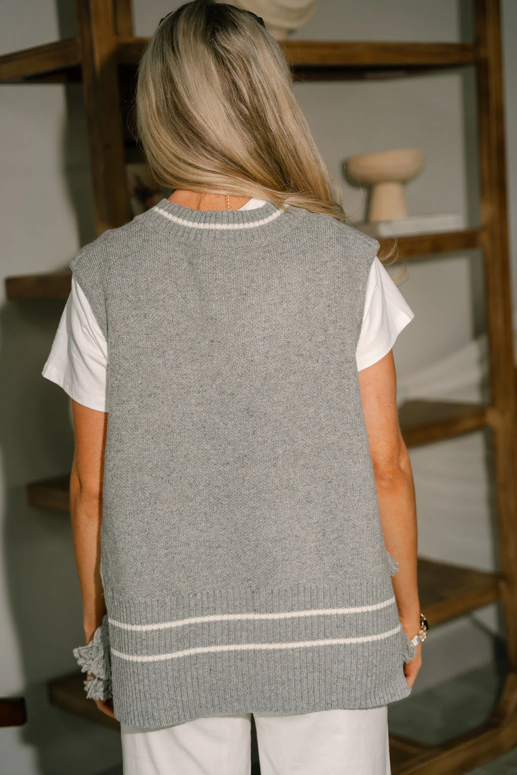Delaney Grey & Cream Tassels Knit Vest - Image 8