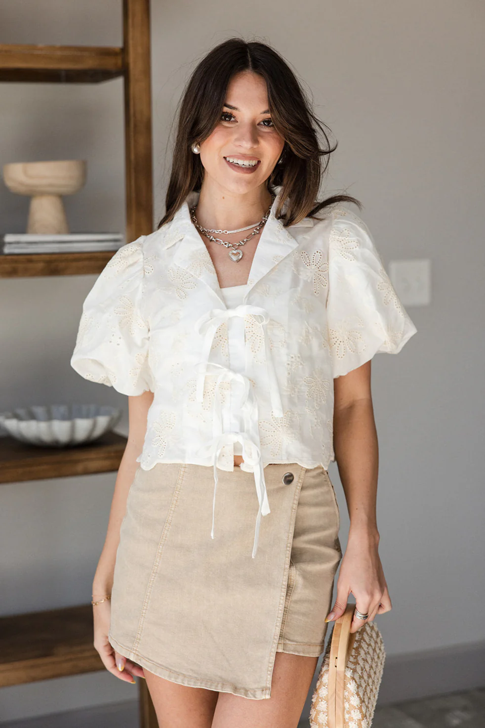 Delaney Khaki Denim Mini Skort - Image 5