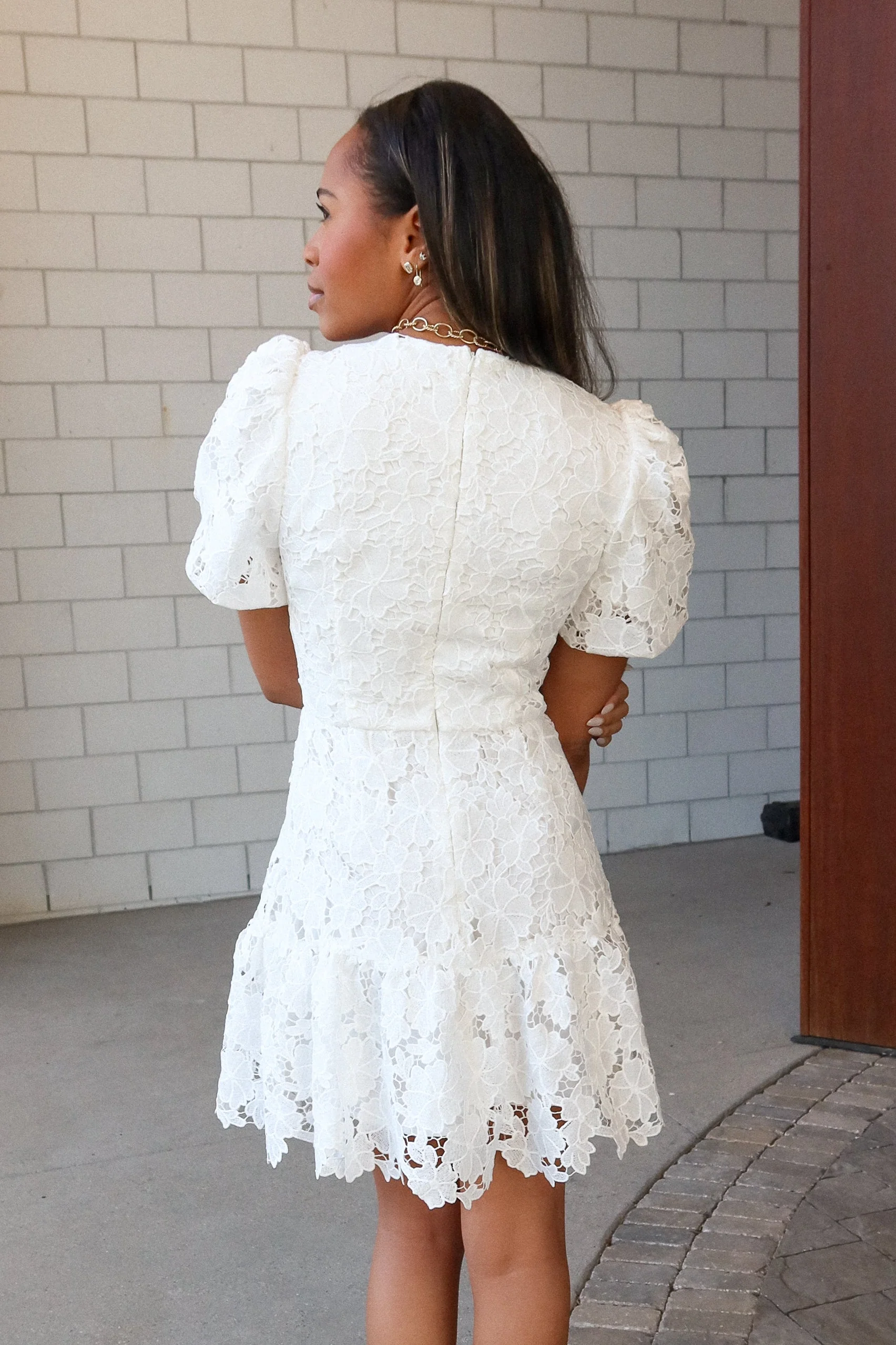 Delaney Off White Lace Mini Dress - Image 3