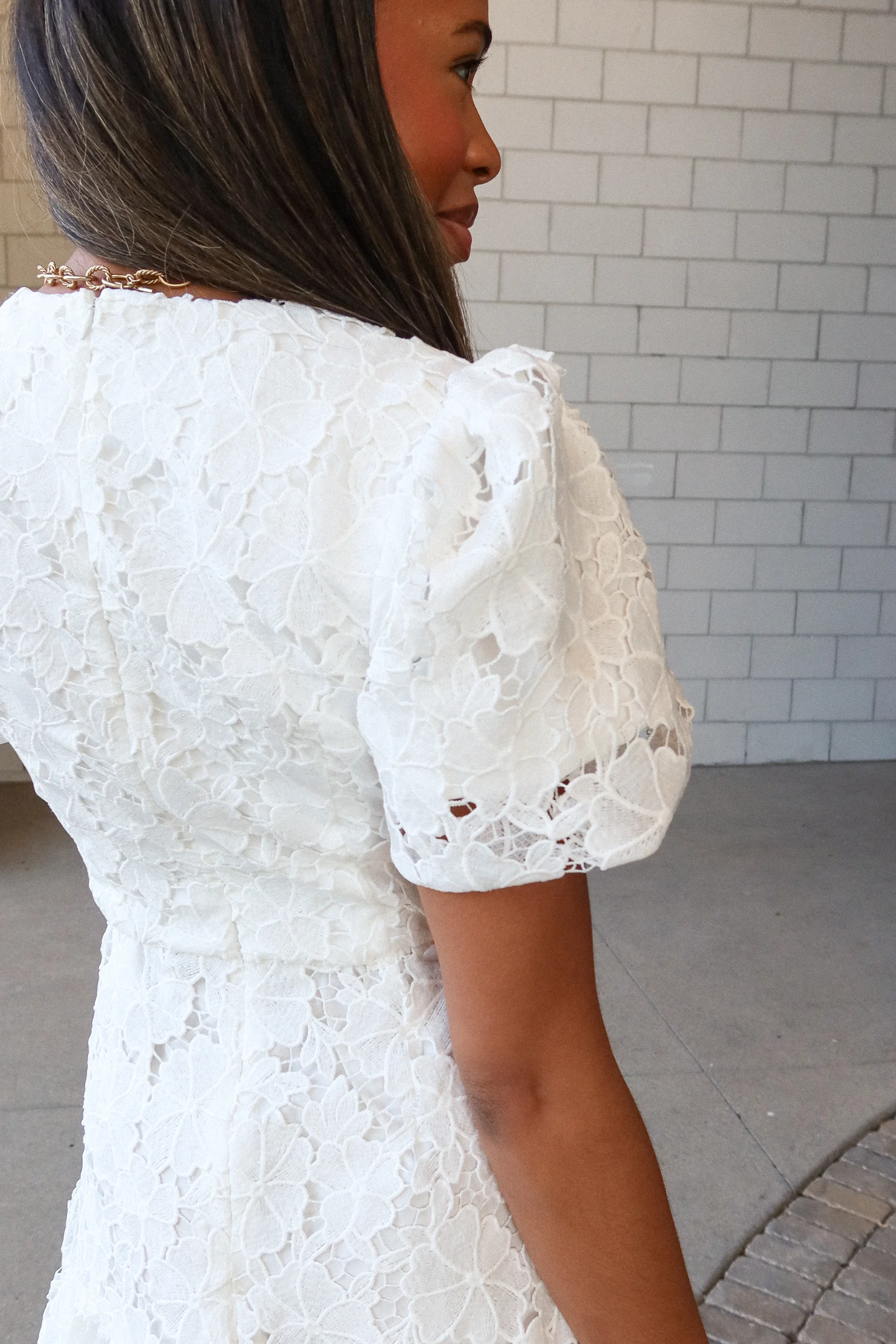 Delaney Off White Lace Mini Dress - Image 7