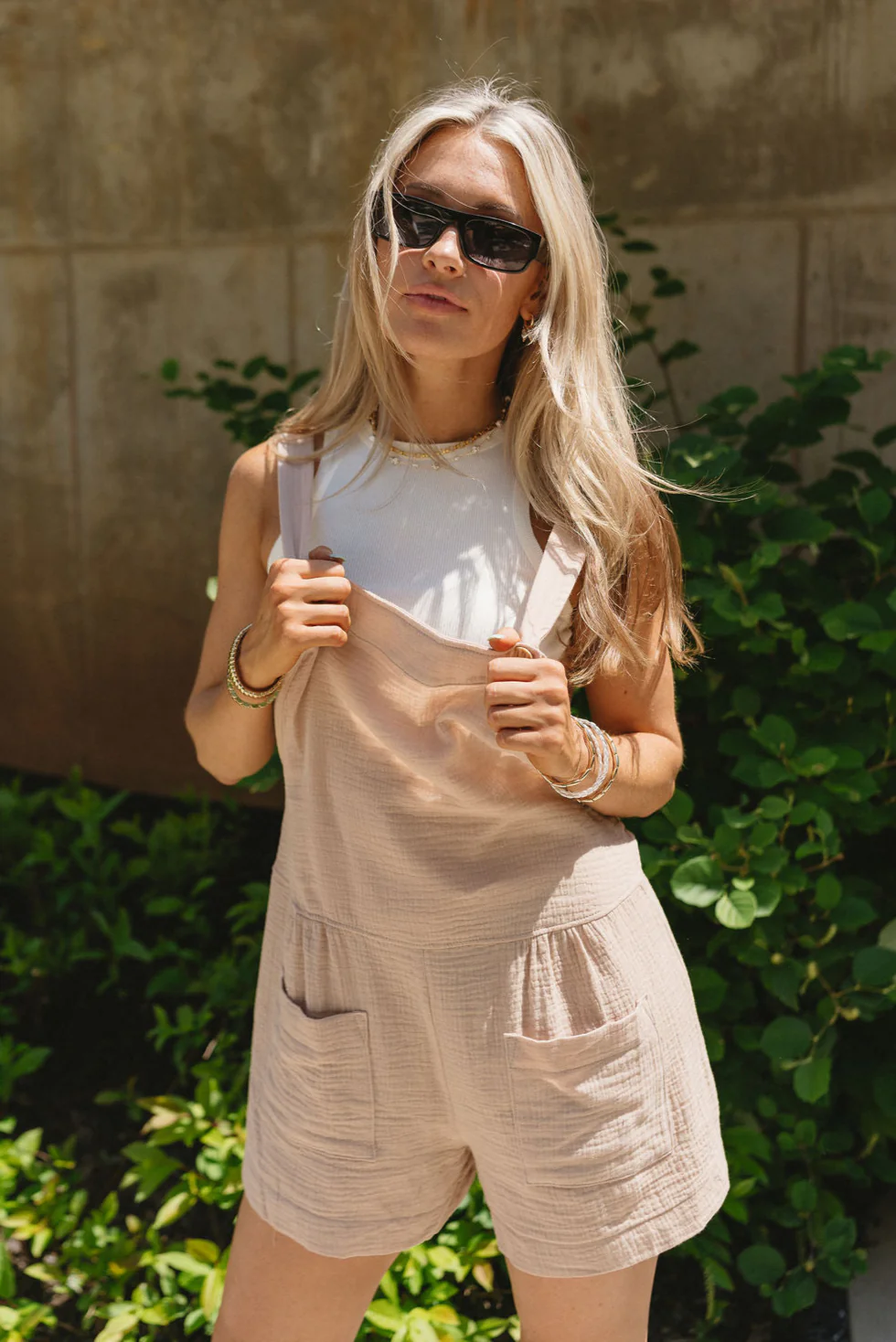 Delaney Taupe Gauze Sleeveless Romper