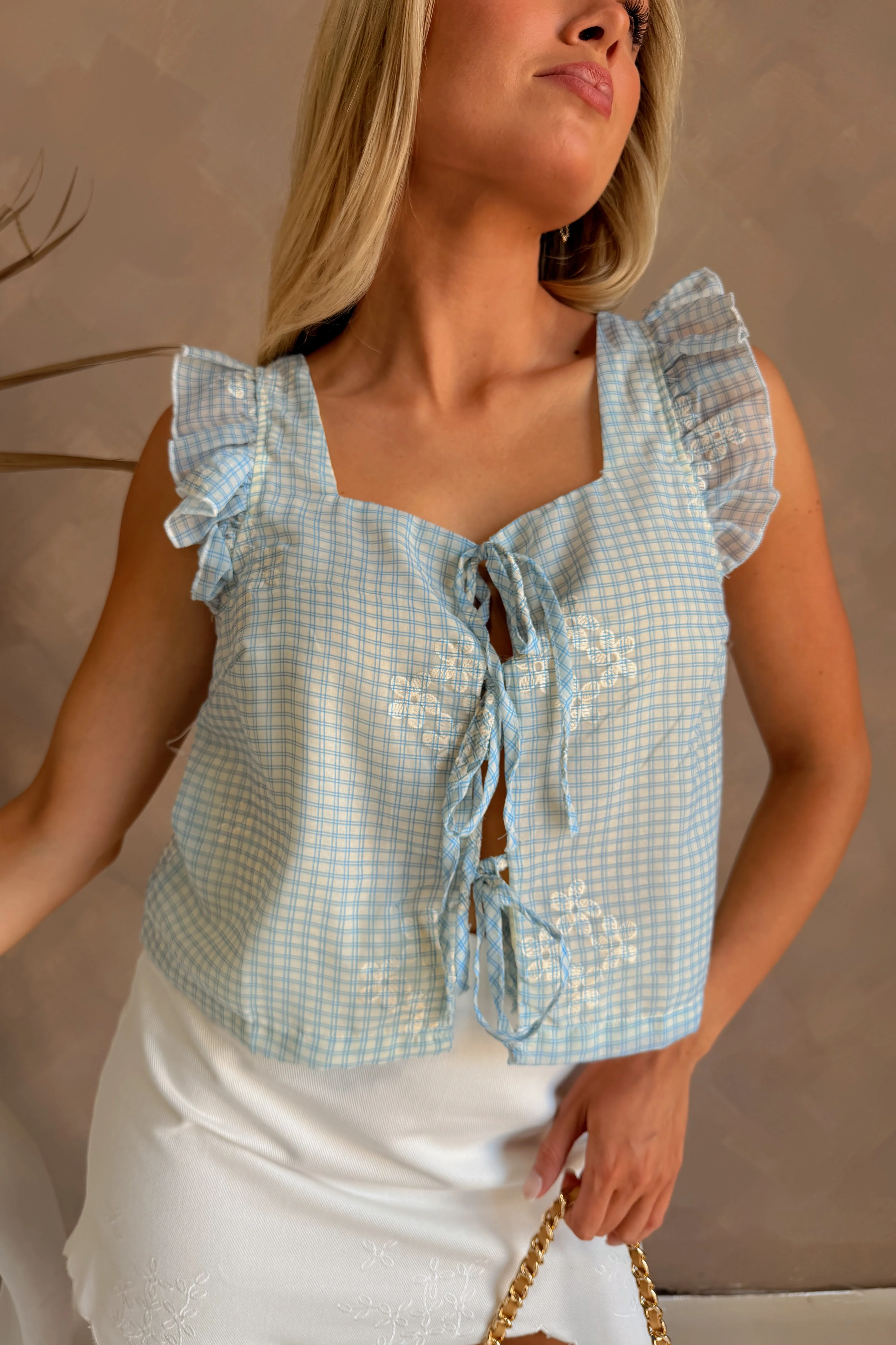 Delia Blue & Cream Floral Plaid Tank - Image 2