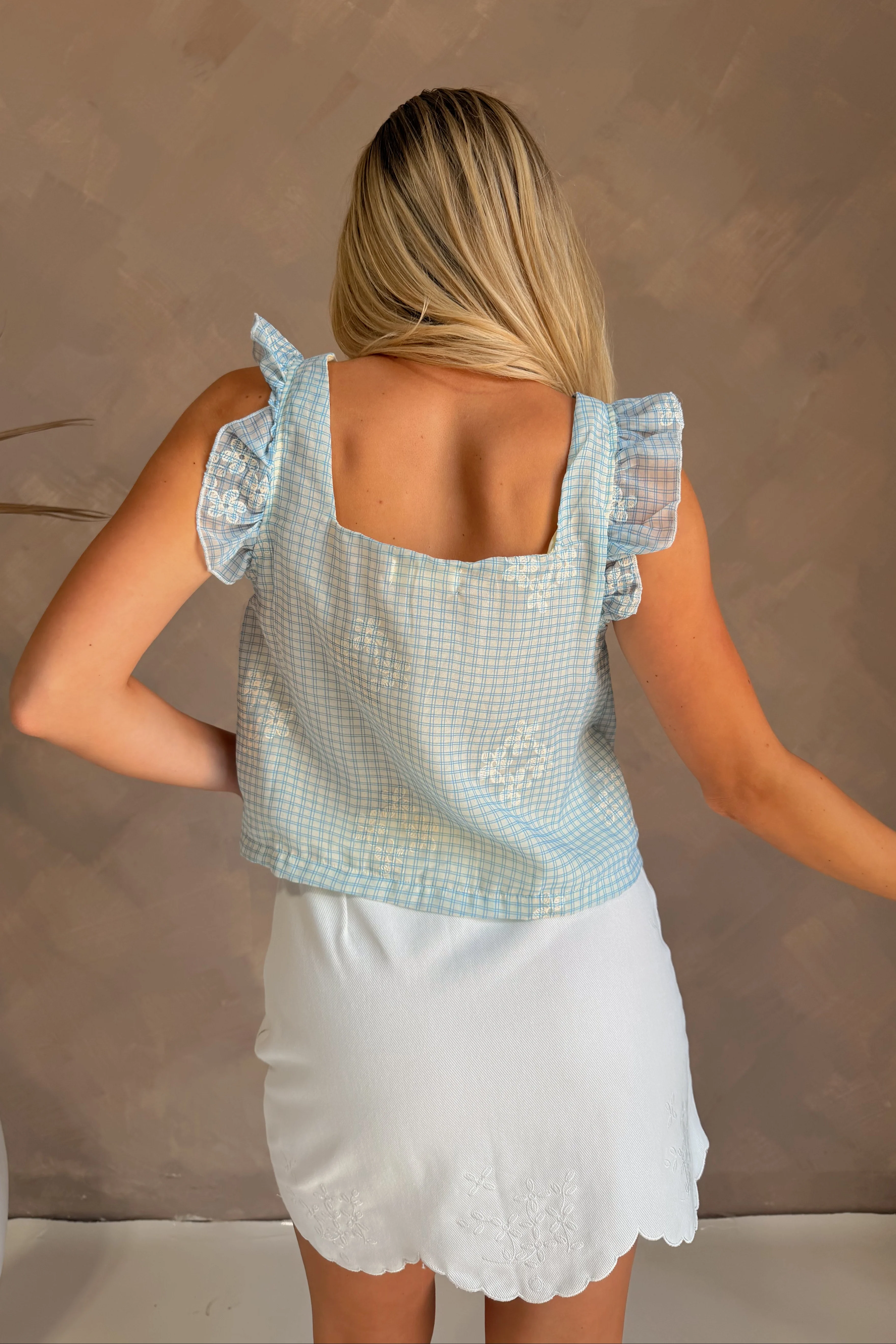 Delia Blue & Cream Floral Plaid Tank - Image 3