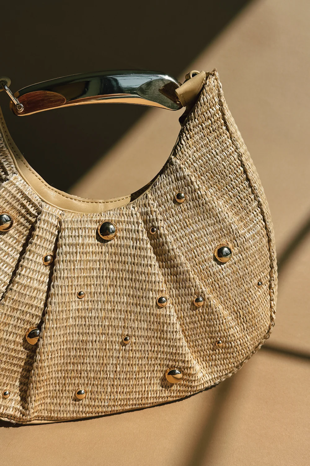 Delilah Natural Woven & Gold Embellished Purse