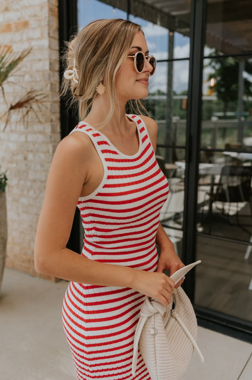 Delilah Red & White Striped Midi Dress - Image 3