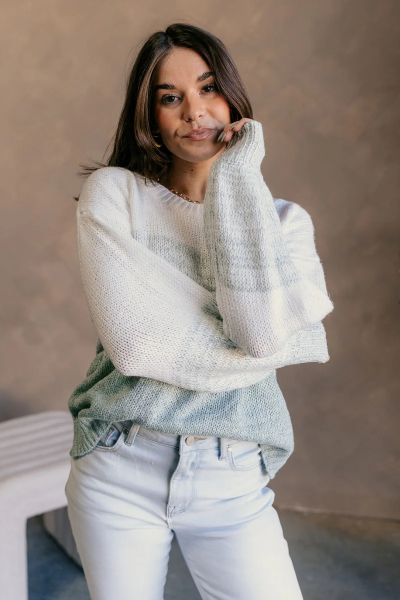 Delilah Sage & White Long Sleeve Sweater