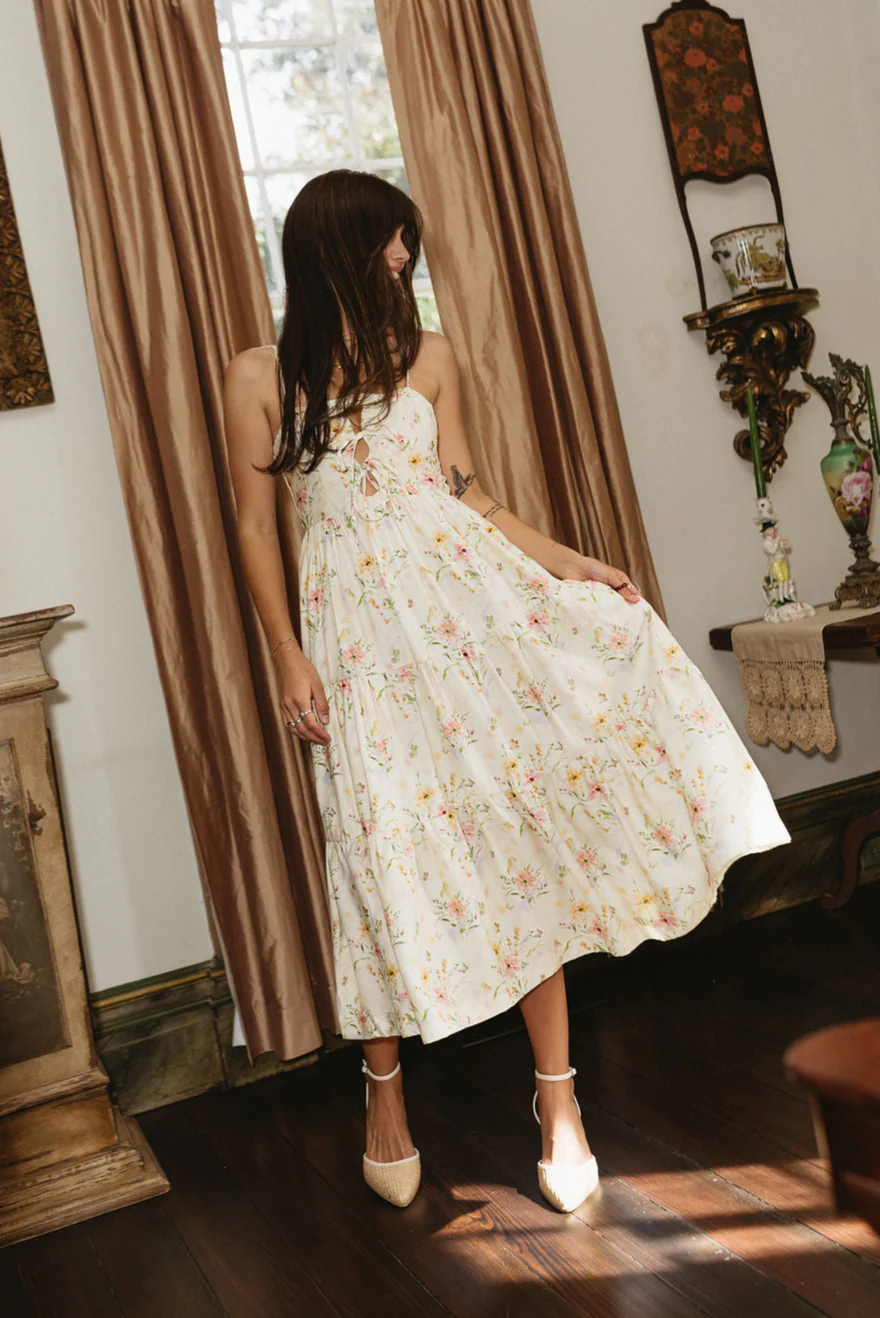 Delphine Light Yellow Floral Midi Dress