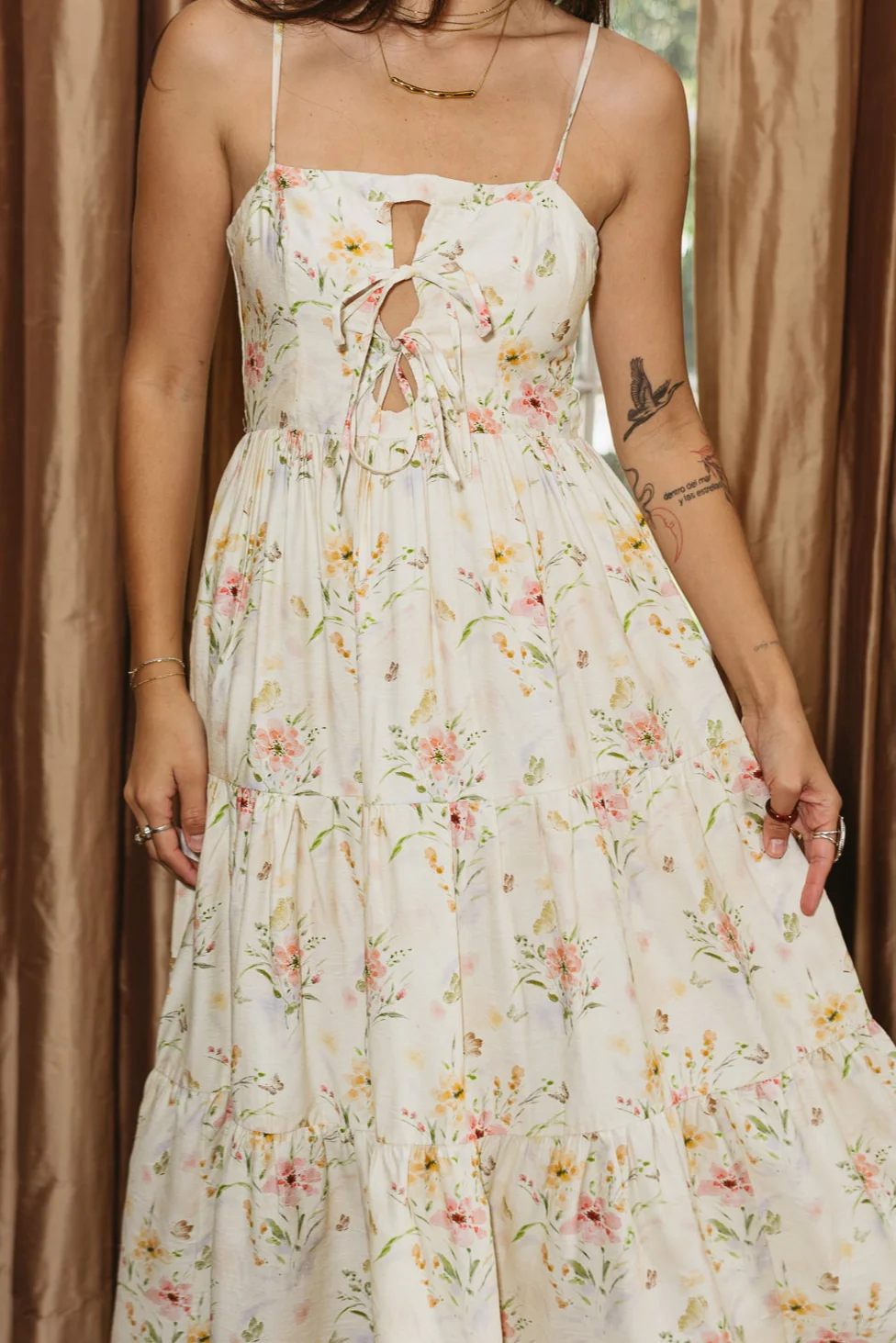 Delphine Light Yellow Floral Midi Dress - Image 5