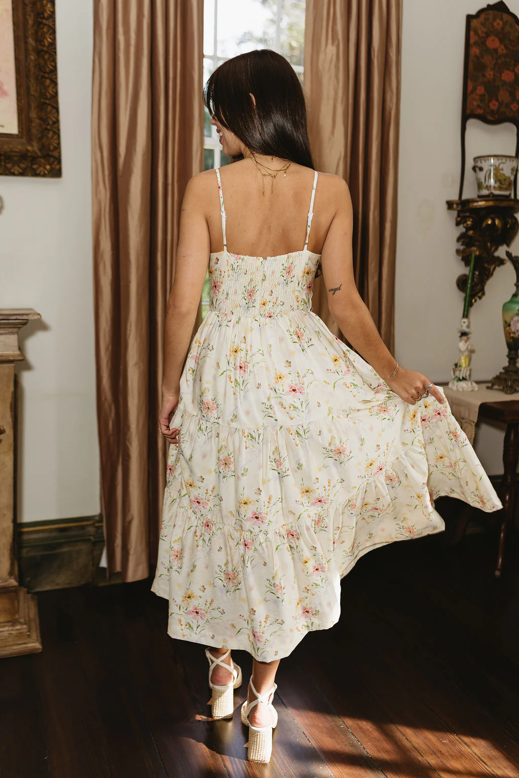 Delphine Light Yellow Floral Midi Dress - Image 7