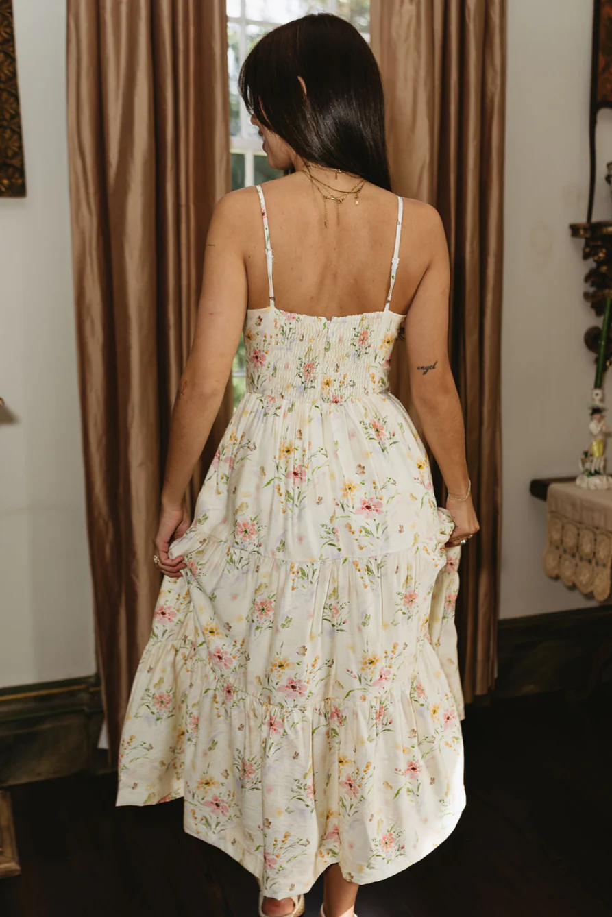 Delphine Light Yellow Floral Midi Dress - Image 8