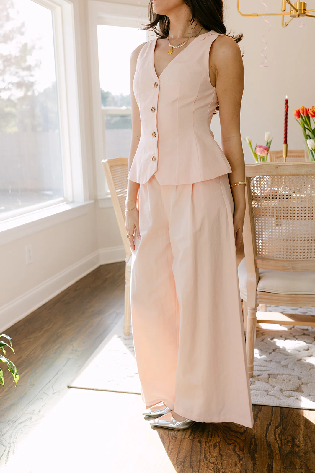 Demi Light Pink Denim Wide Leg Pants - Image 3