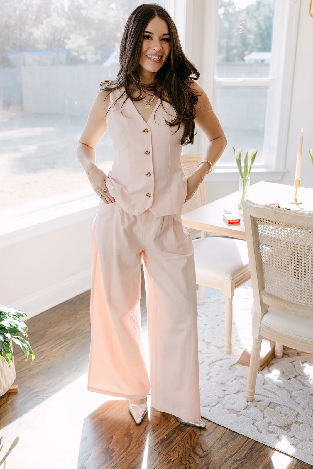 Demi Light Pink Denim Wide Leg Pants - Image 5