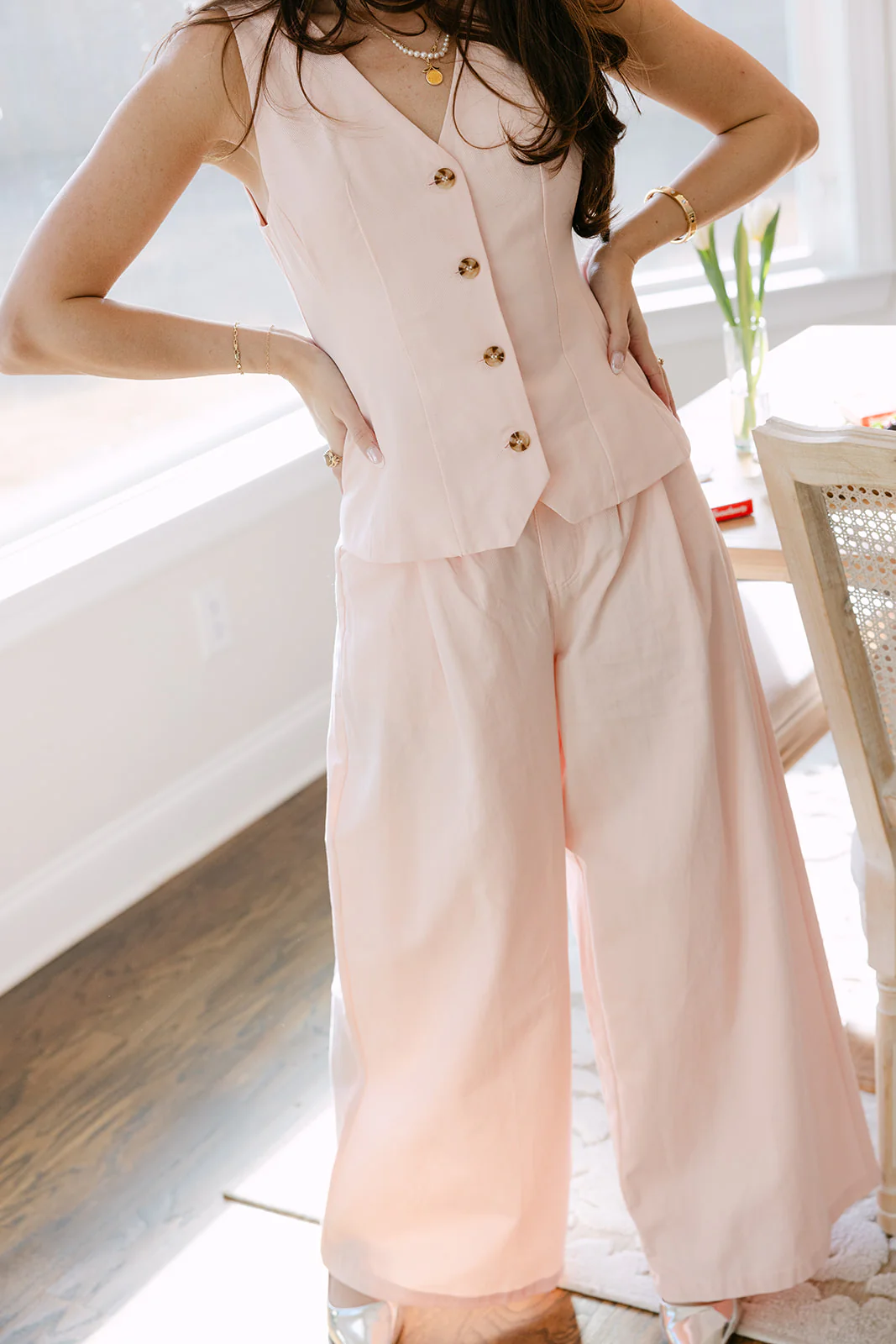 Demi Light Pink Denim Wide Leg Pants - Image 6