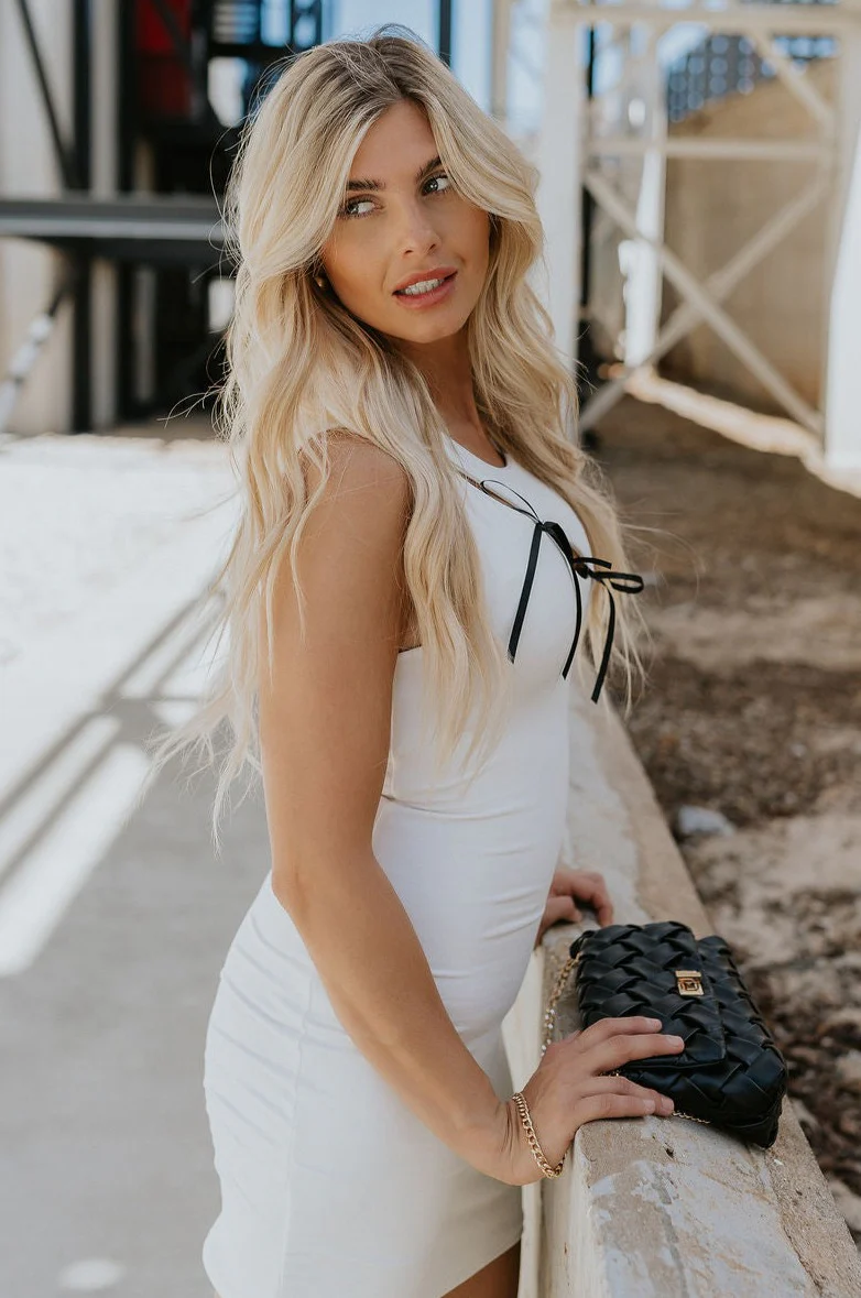 Demi White & Black Bows Sleeveless Mini Dress - Image 2