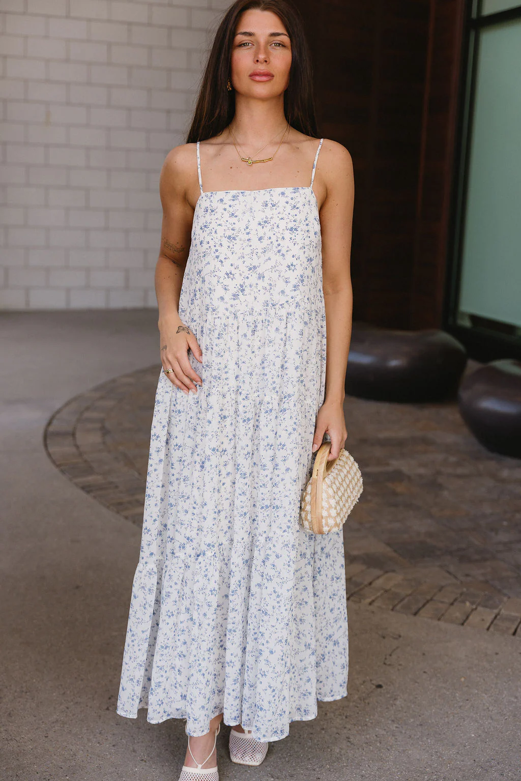 Demi White & Blue Floral Maxi Dress - Image 2