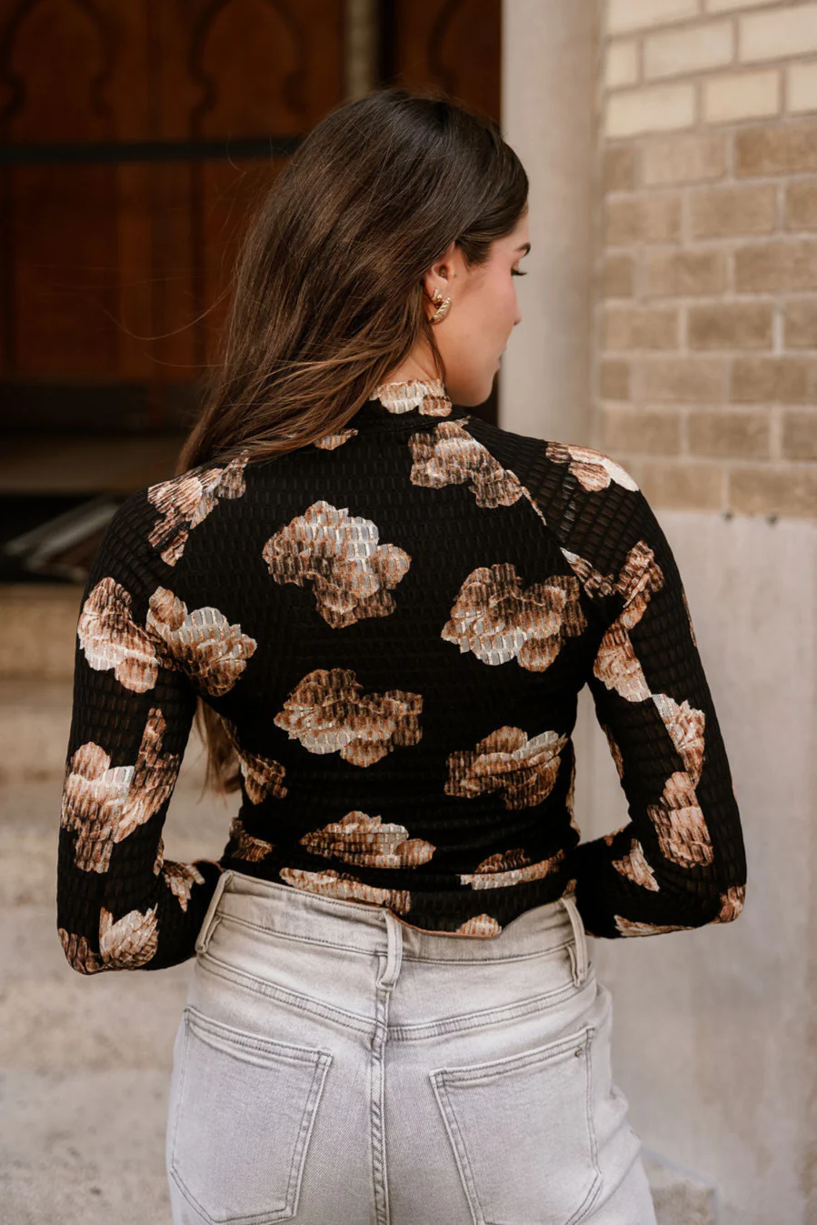 Destiny Black & Taupe Floral Smocked Top - Image 7