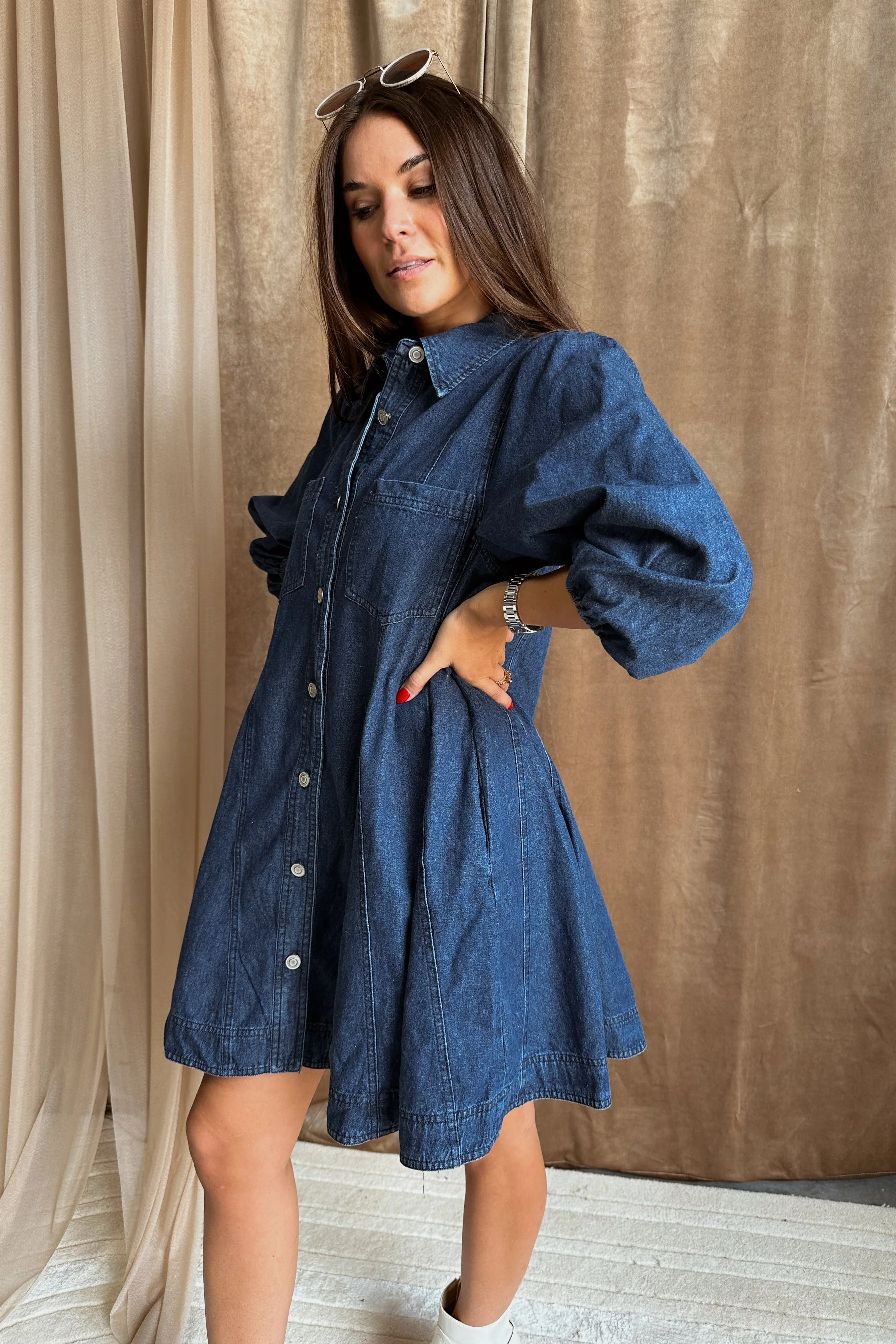 Destiny Denim Button-Front Mini Dress - Image 3