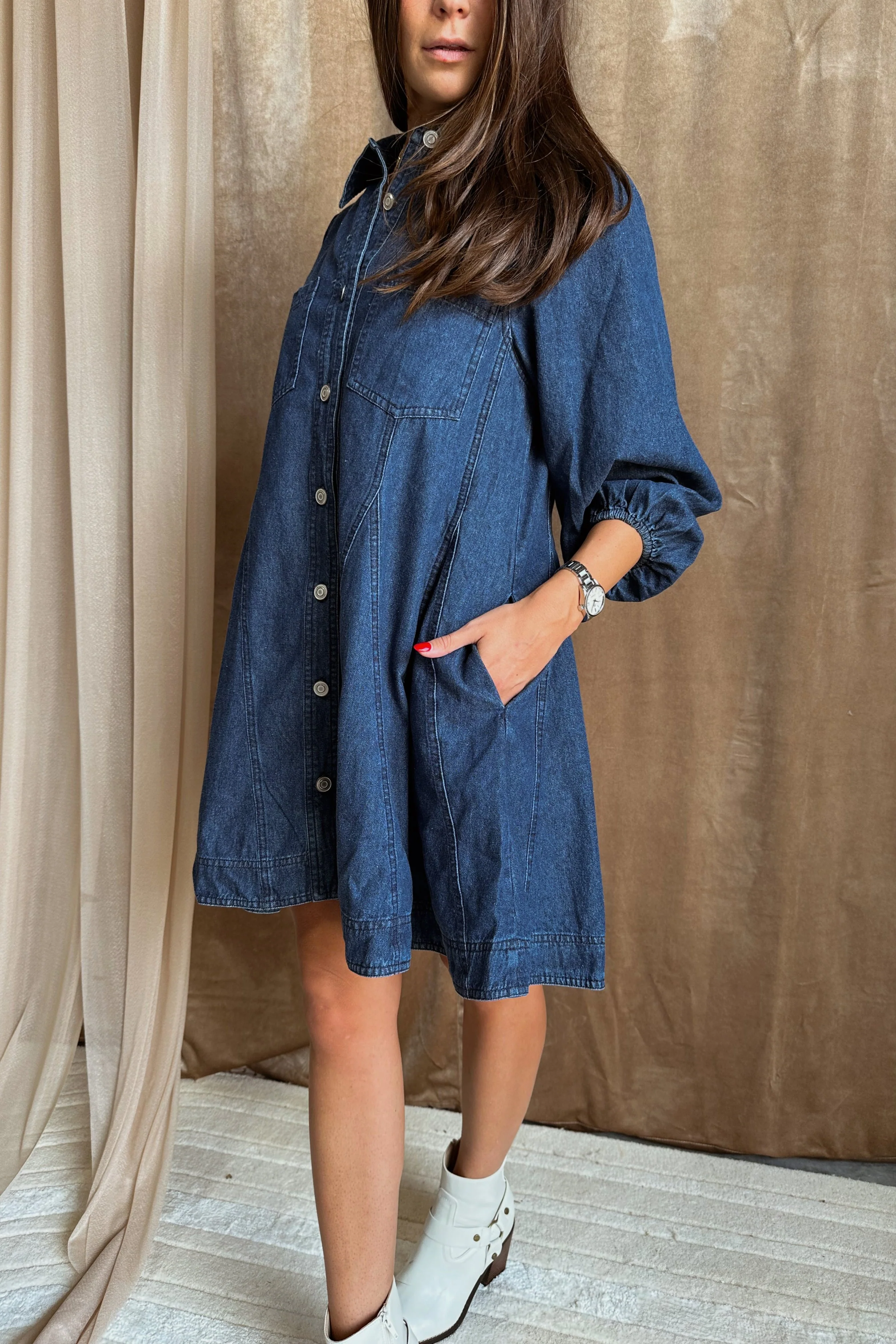 Destiny Denim Button-Front Mini Dress - Image 5