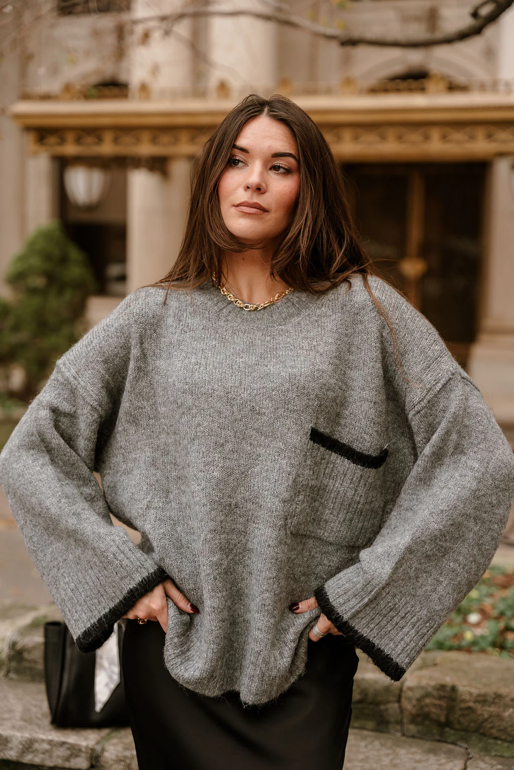 Destiny Grey & Black Pocket Sweater - Image 5