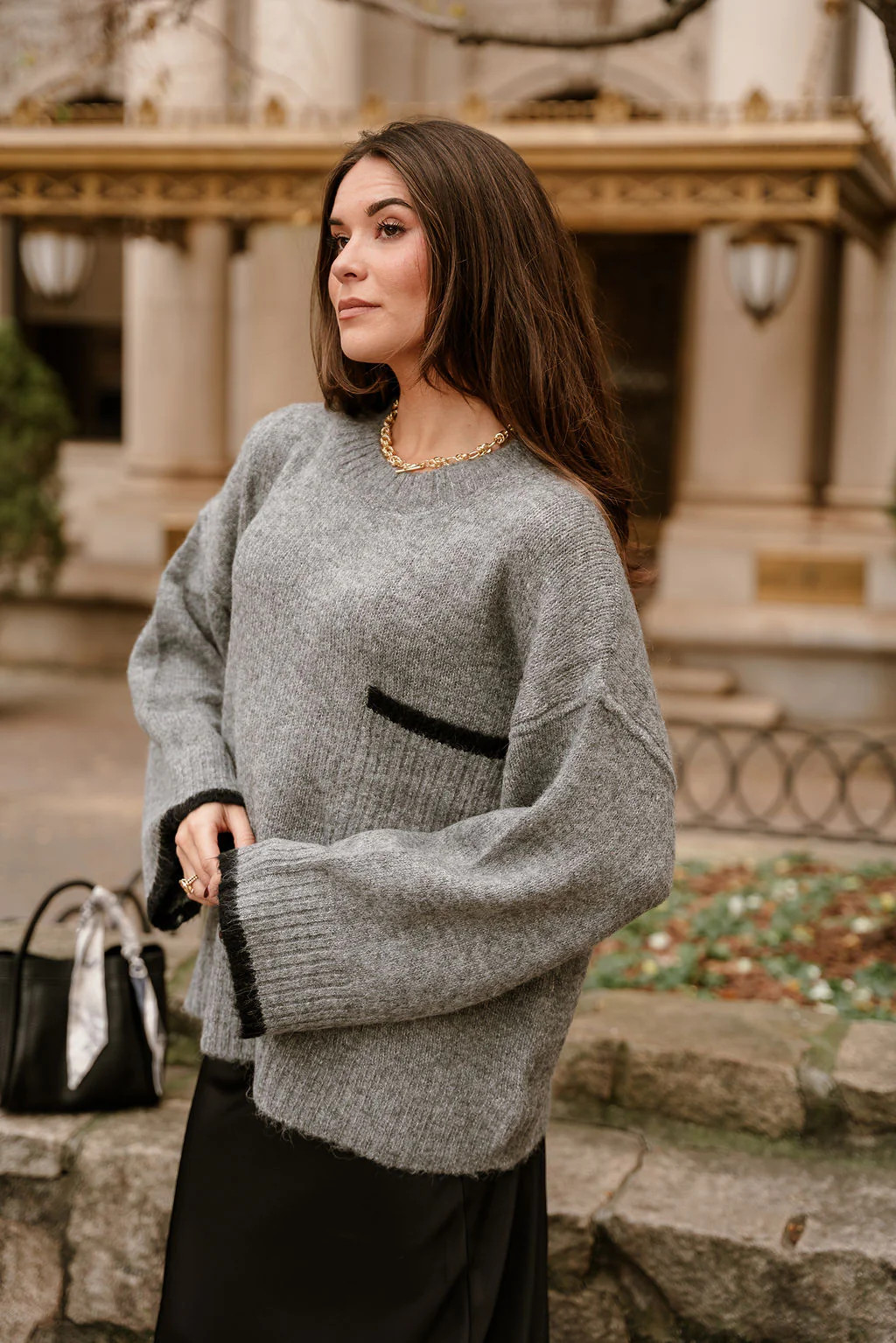 Destiny Grey & Black Pocket Sweater - Image 8
