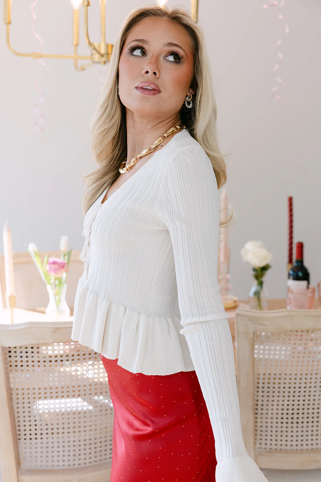 Destiny Ivory Ribbed Peplum Top - Image 3