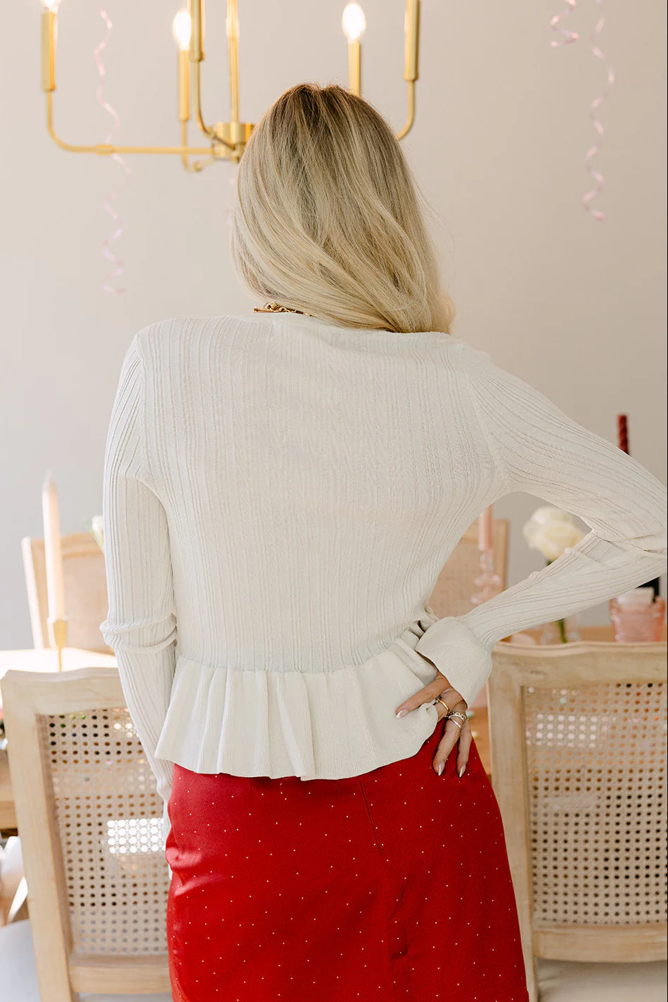 Destiny Ivory Ribbed Peplum Top - Image 4