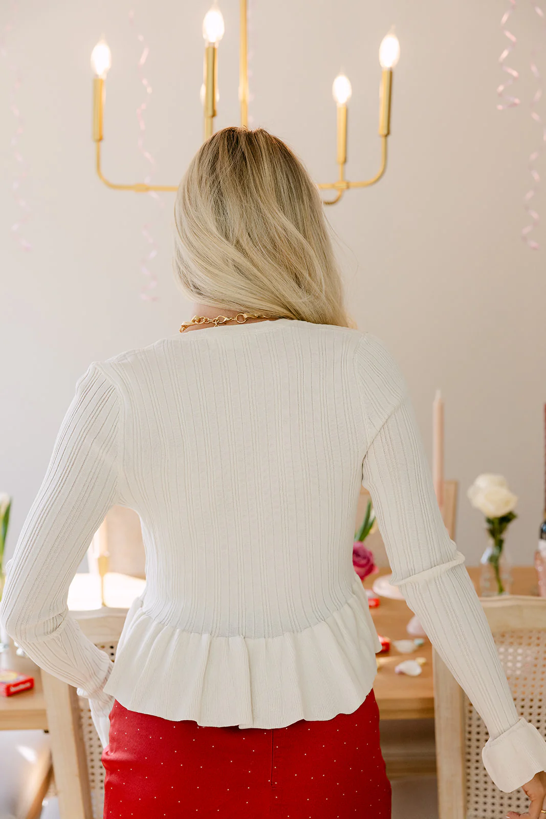 Destiny Ivory Ribbed Peplum Top - Image 8