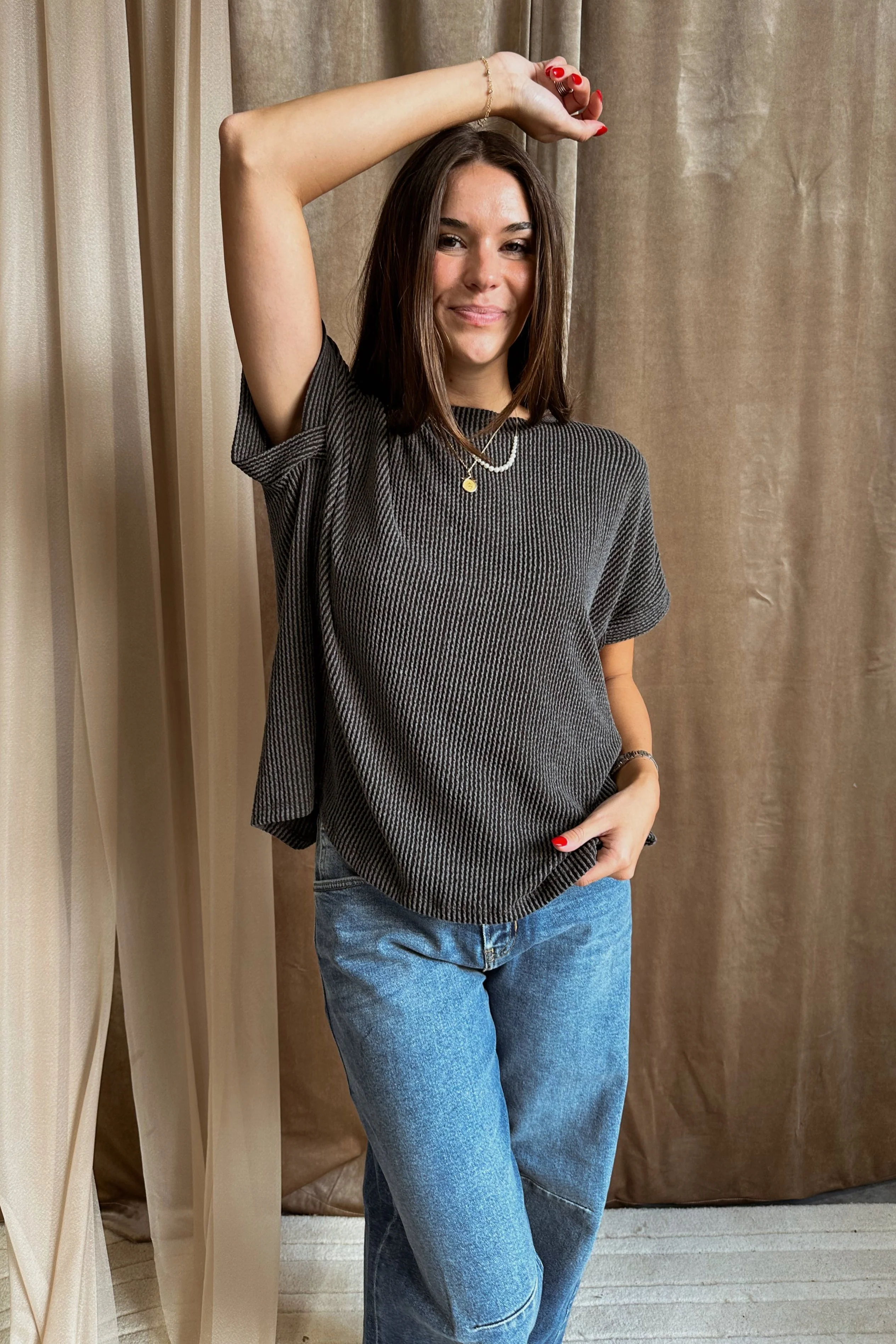 Destiny Ribbed Short Sleeve Top - Image 2