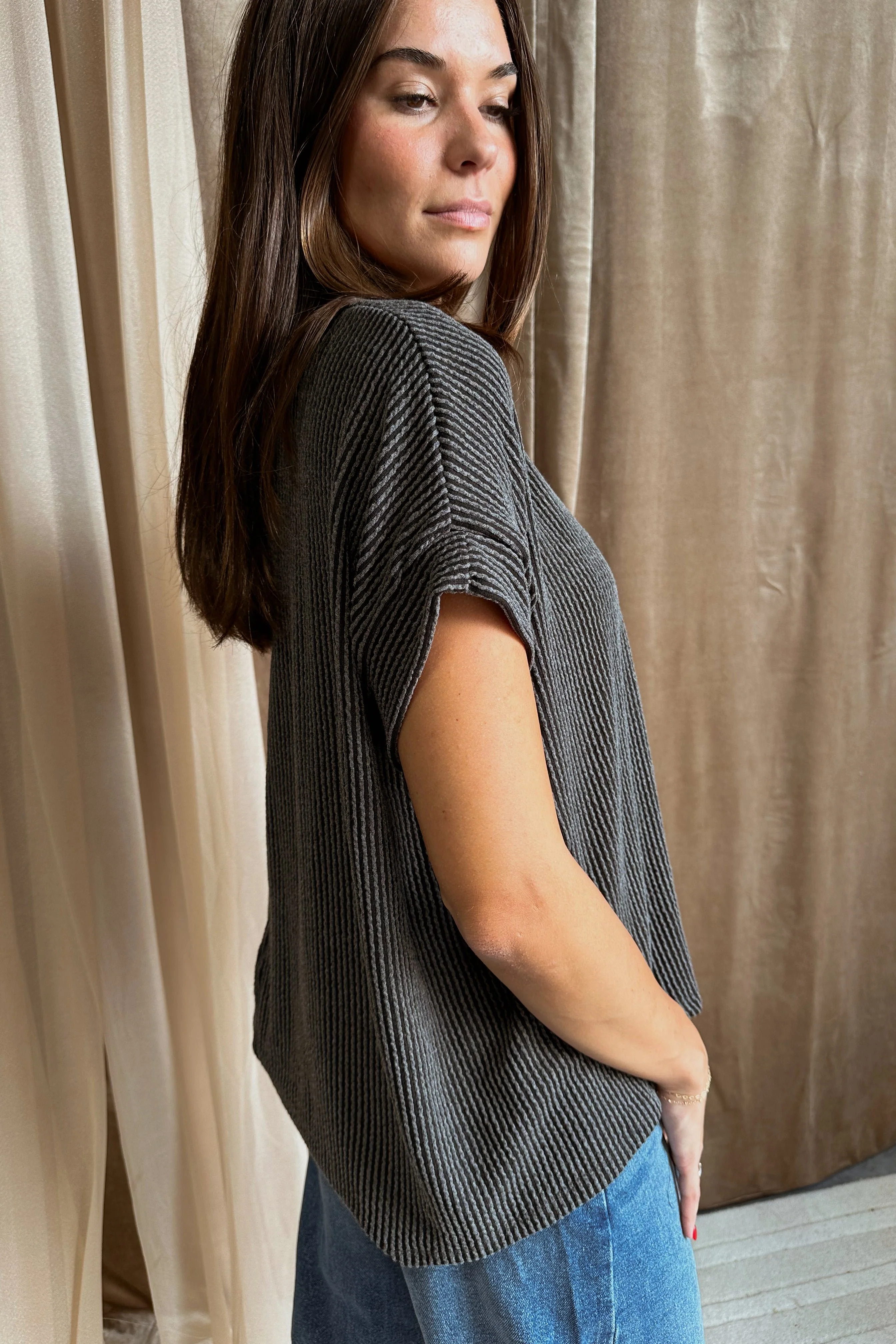 Destiny Ribbed Short Sleeve Top - Image 3