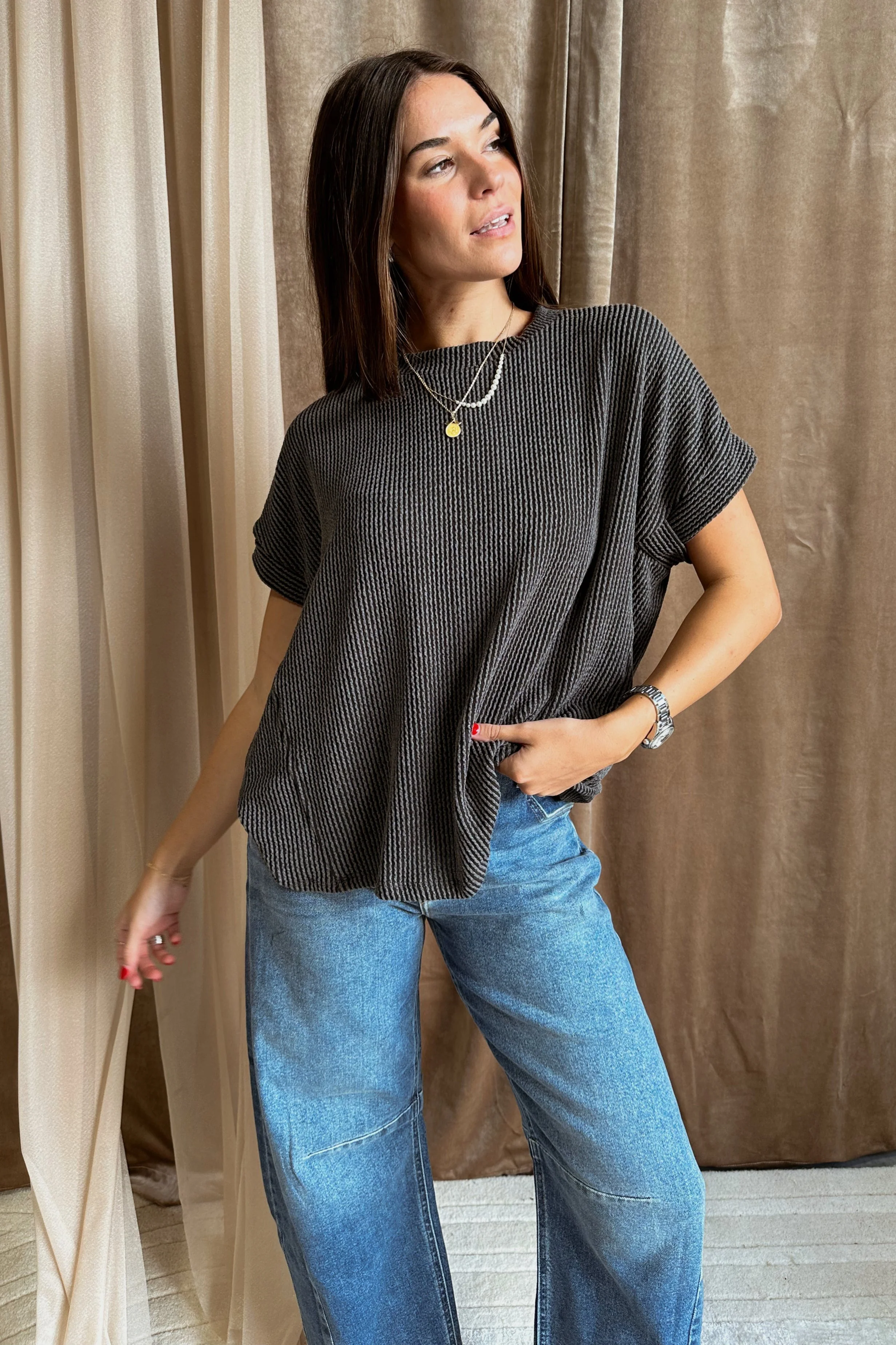 Destiny Ribbed Short Sleeve Top - Image 5