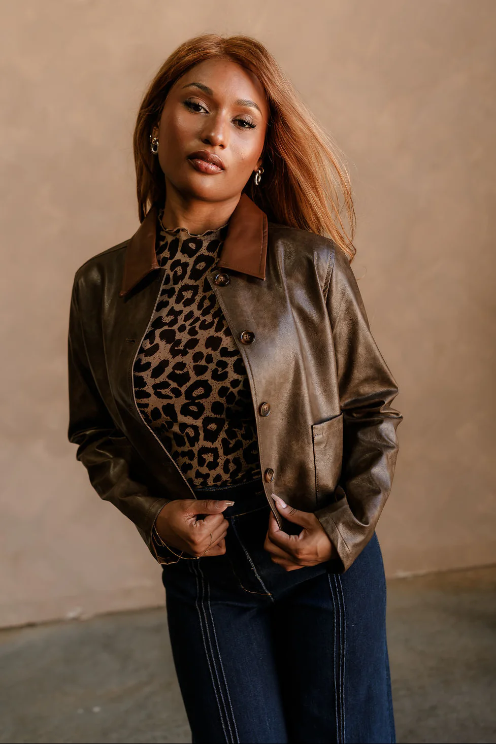 Diana Dark Brown Faux Leather Jacket - Image 2