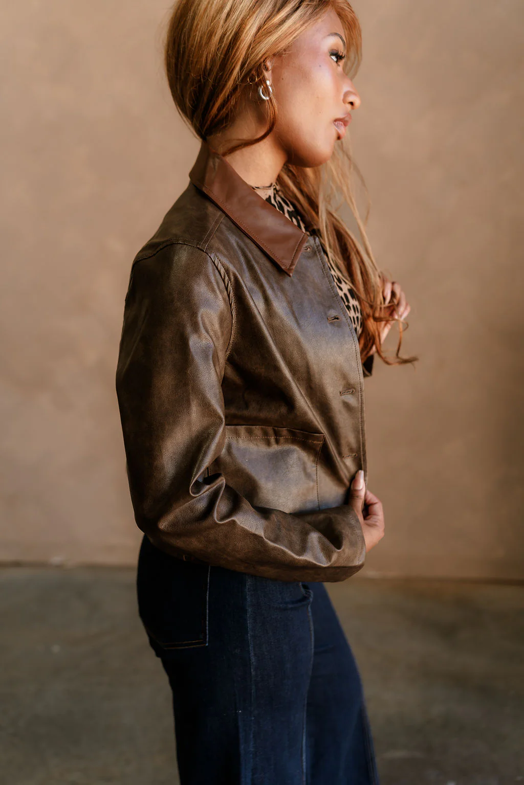 Diana Dark Brown Faux Leather Jacket - Image 6