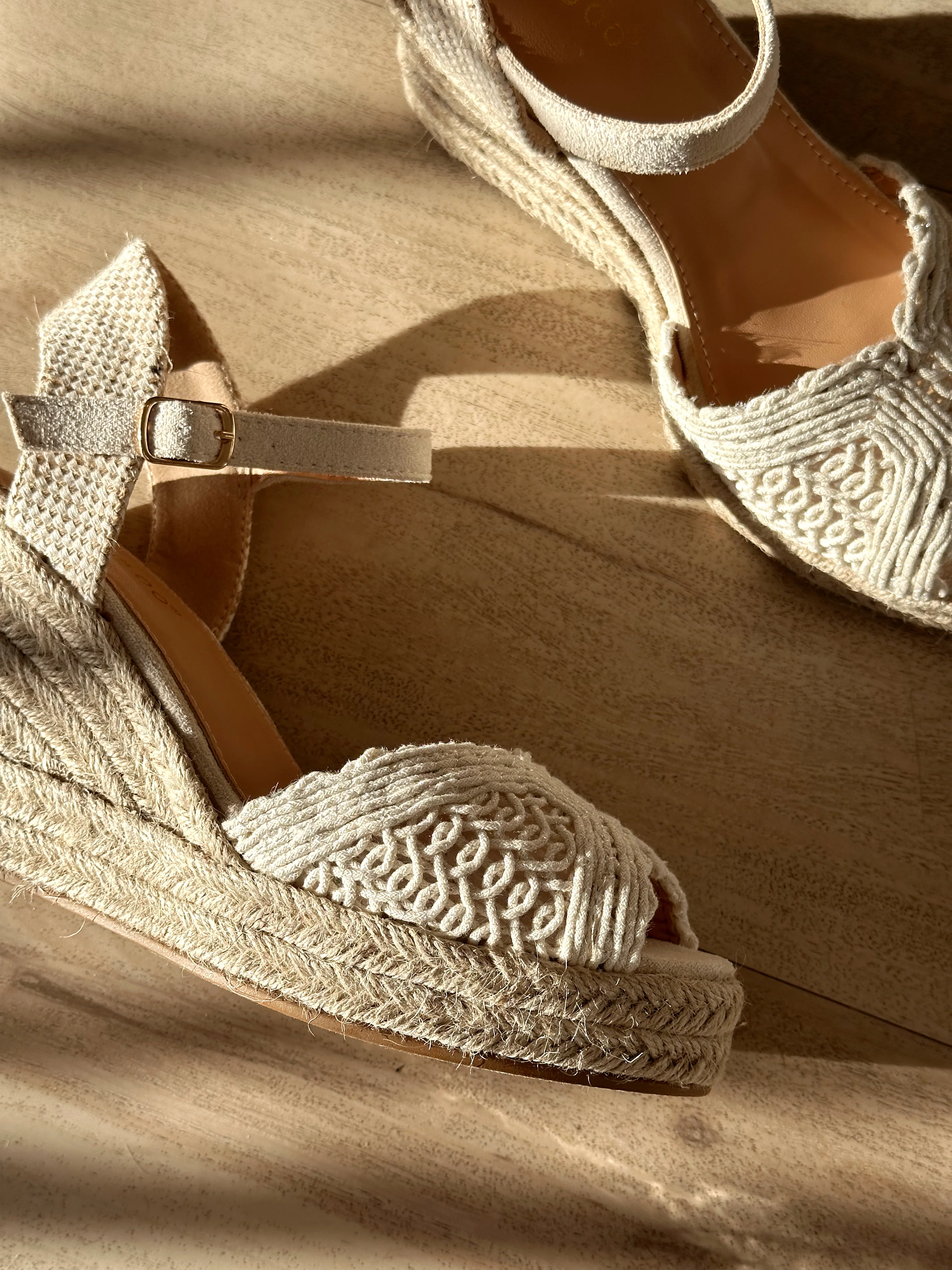 Ditch Cream Crochet Knit Espadrille Wedge Sandal - Image 2