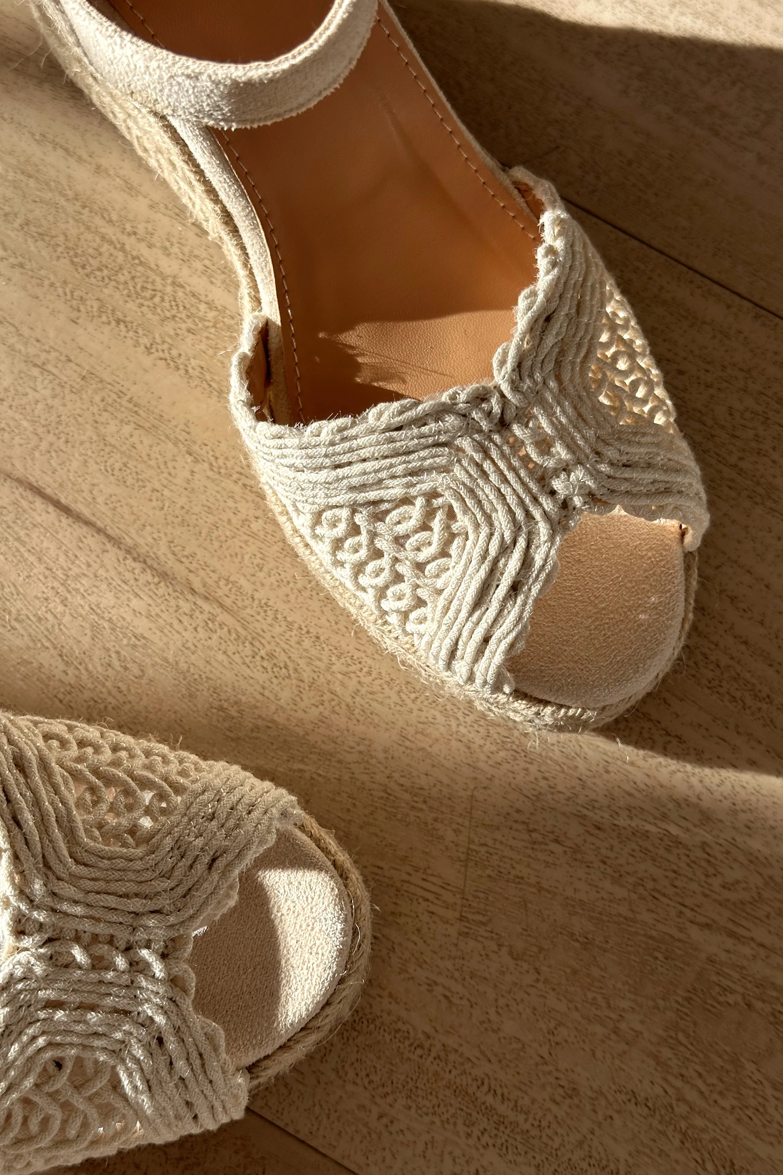 Ditch Cream Crochet Knit Espadrille Wedge Sandal - Image 3