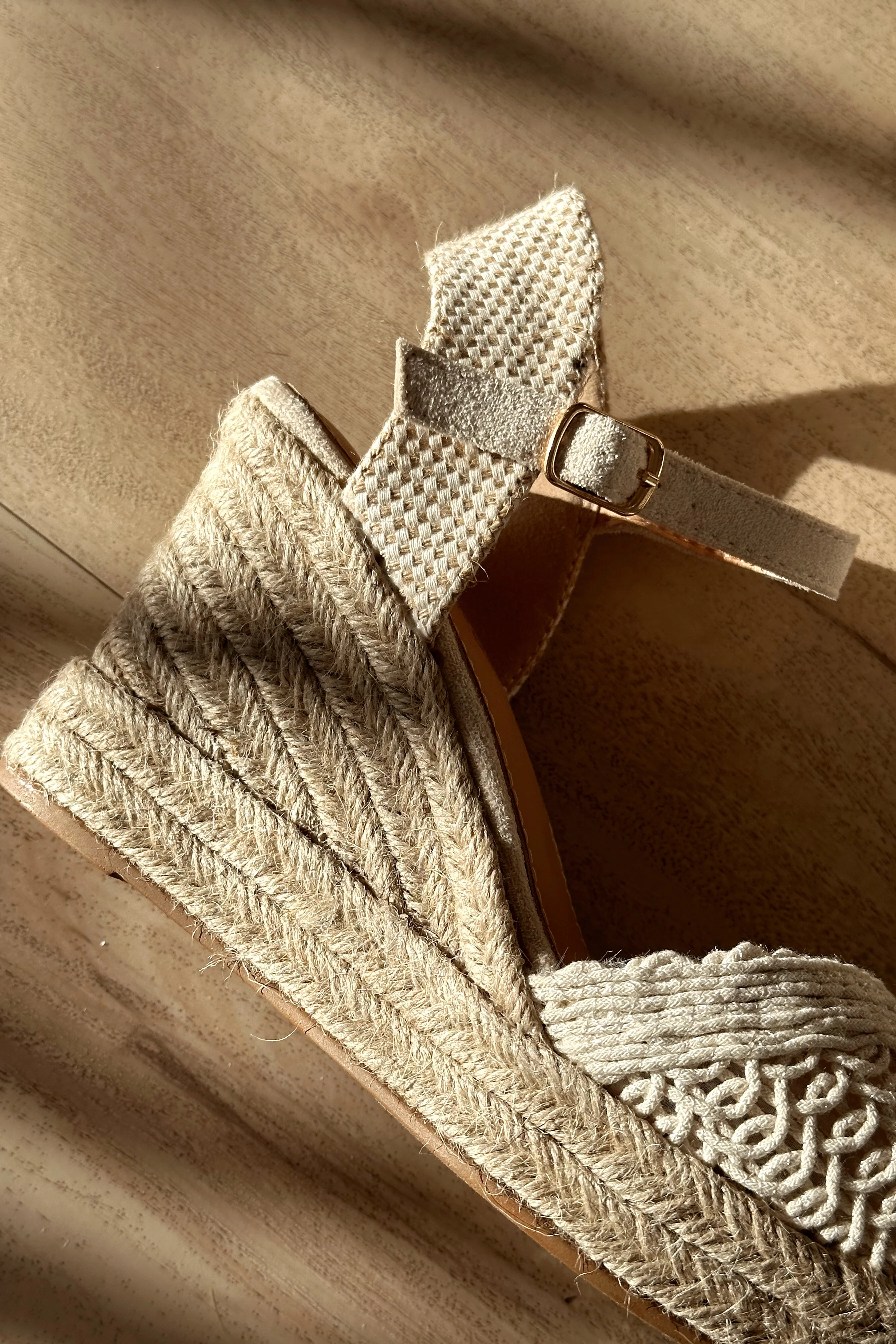 Ditch Cream Crochet Knit Espadrille Wedge Sandal - Image 4
