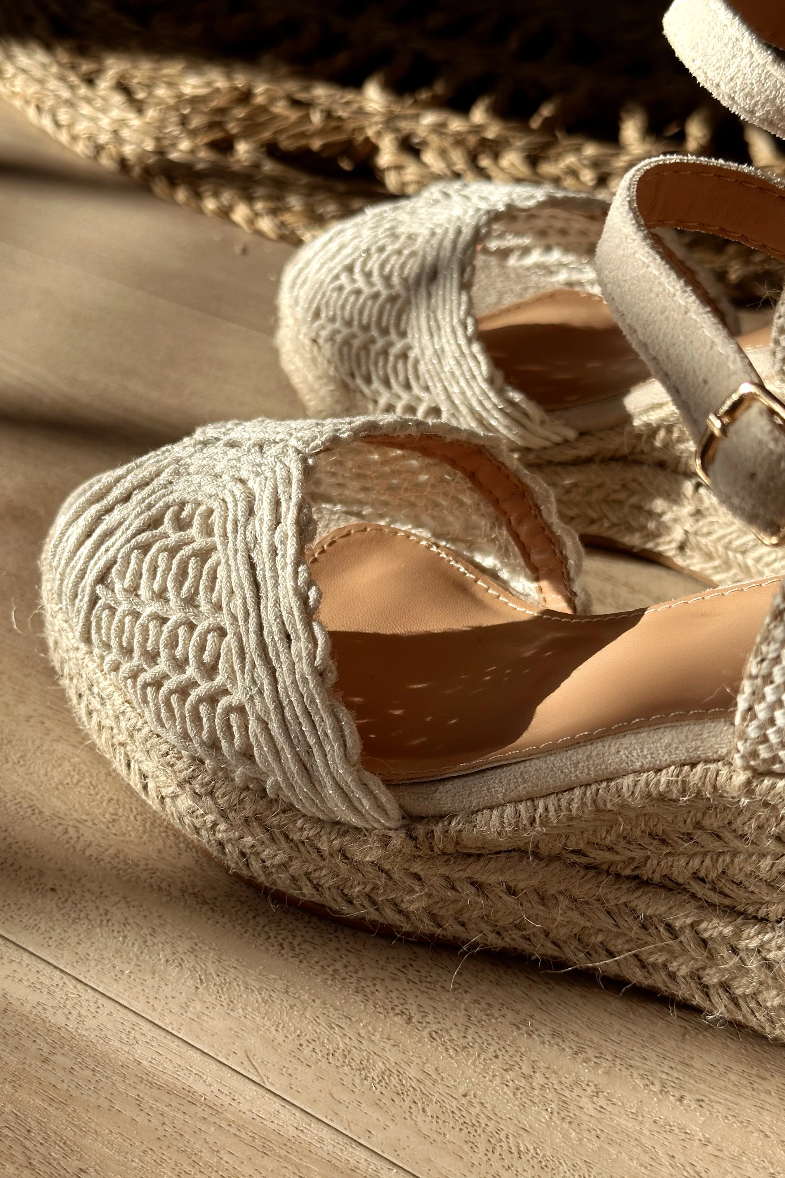 Ditch Cream Crochet Knit Espadrille Wedge Sandal - Image 6