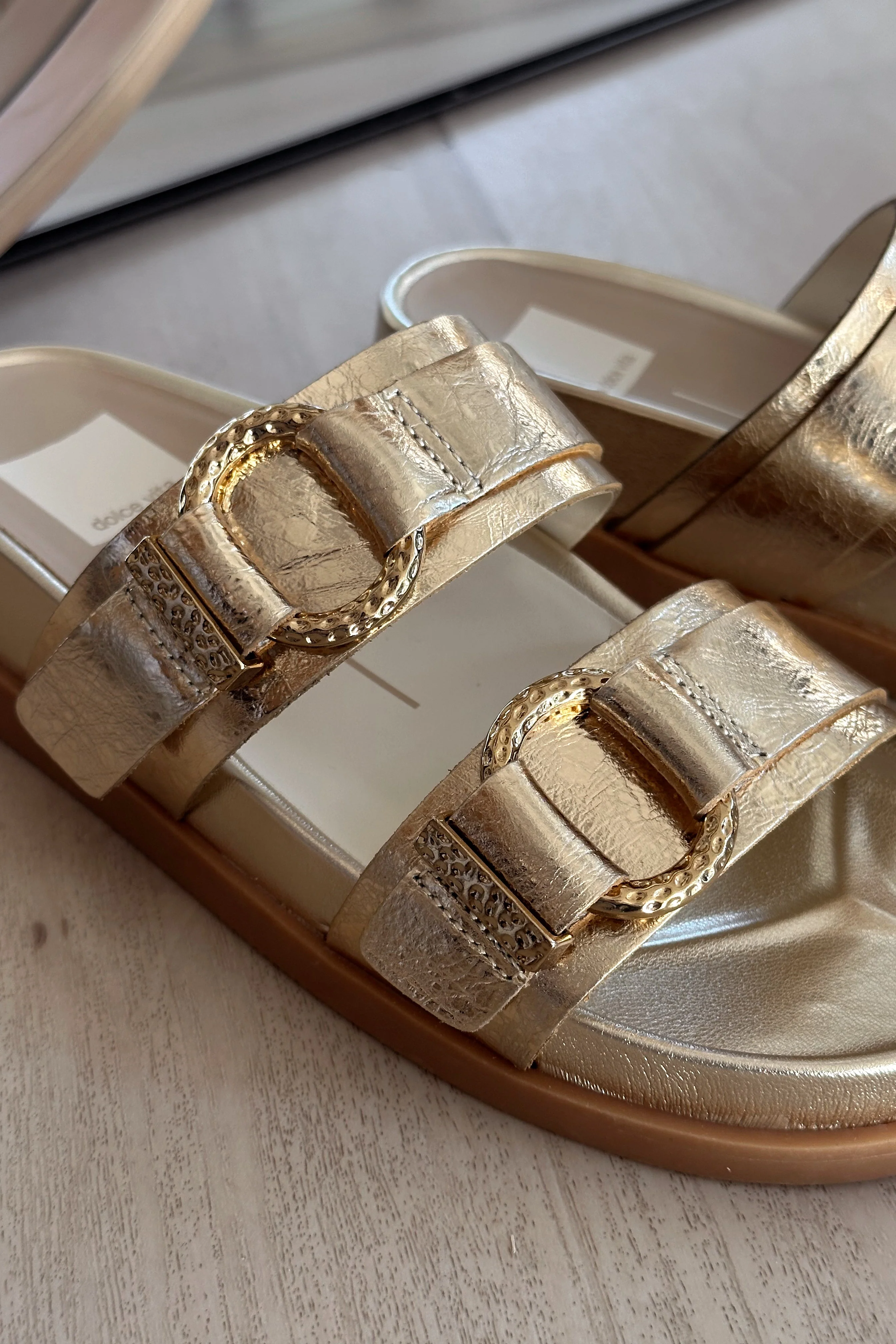 Dolce Vita Soya Gold Distressed Leather Sandal - Image 2