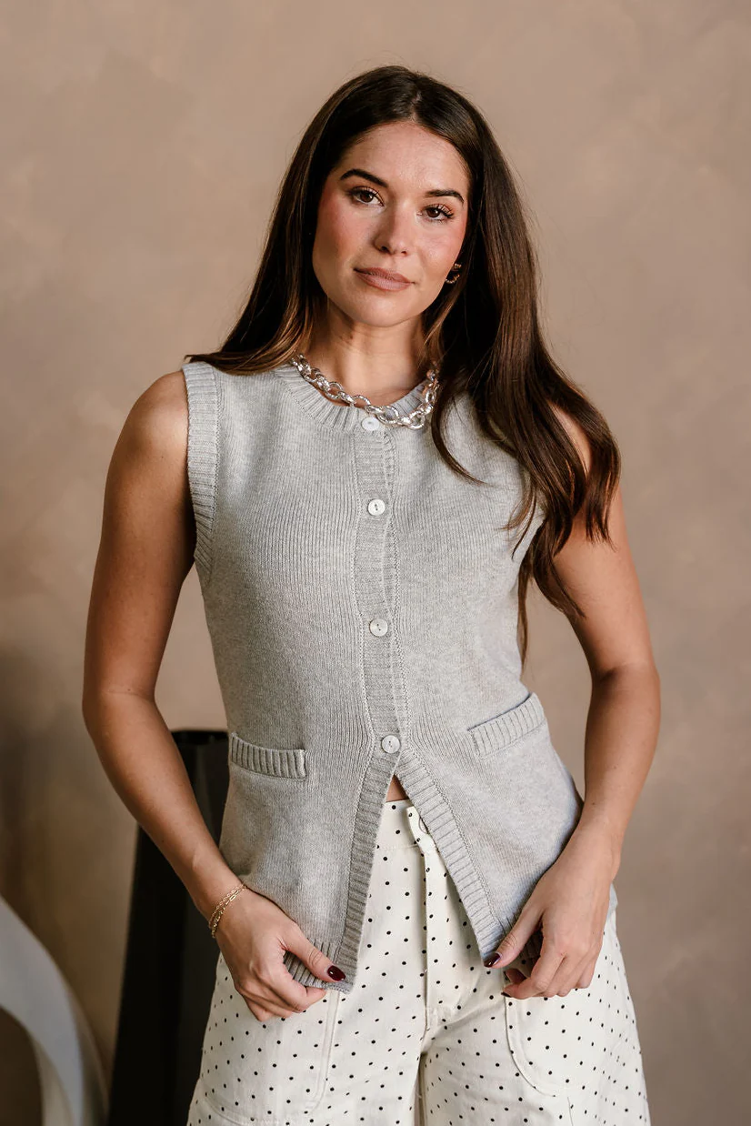 Dorothea Grey Split Hem Sweater Vest - Image 4