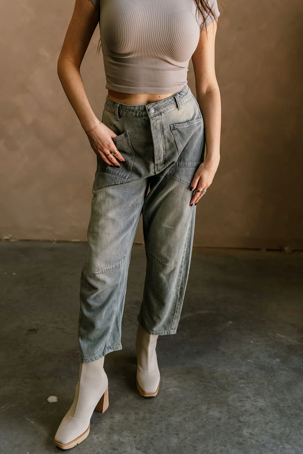 Emilia Sand Wash Barrel Jeans - Image 2