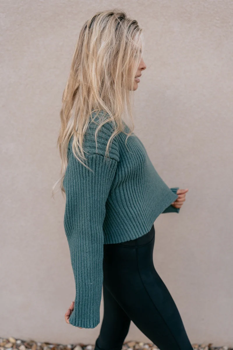 Hannah Green Ribbed Long Sleeve Sweater - Image 5