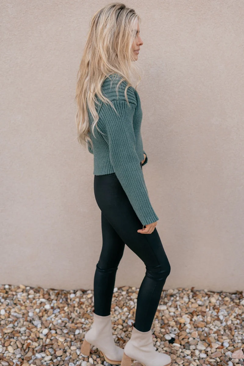Hannah Green Ribbed Long Sleeve Sweater - Image 6