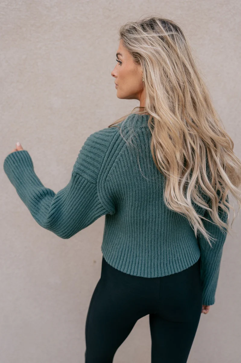 Hannah Green Ribbed Long Sleeve Sweater - Image 7