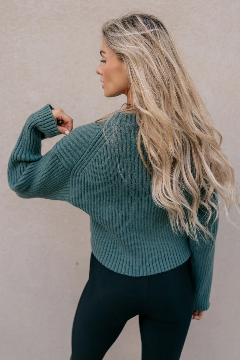 Hannah Green Ribbed Long Sleeve Sweater - Image 8