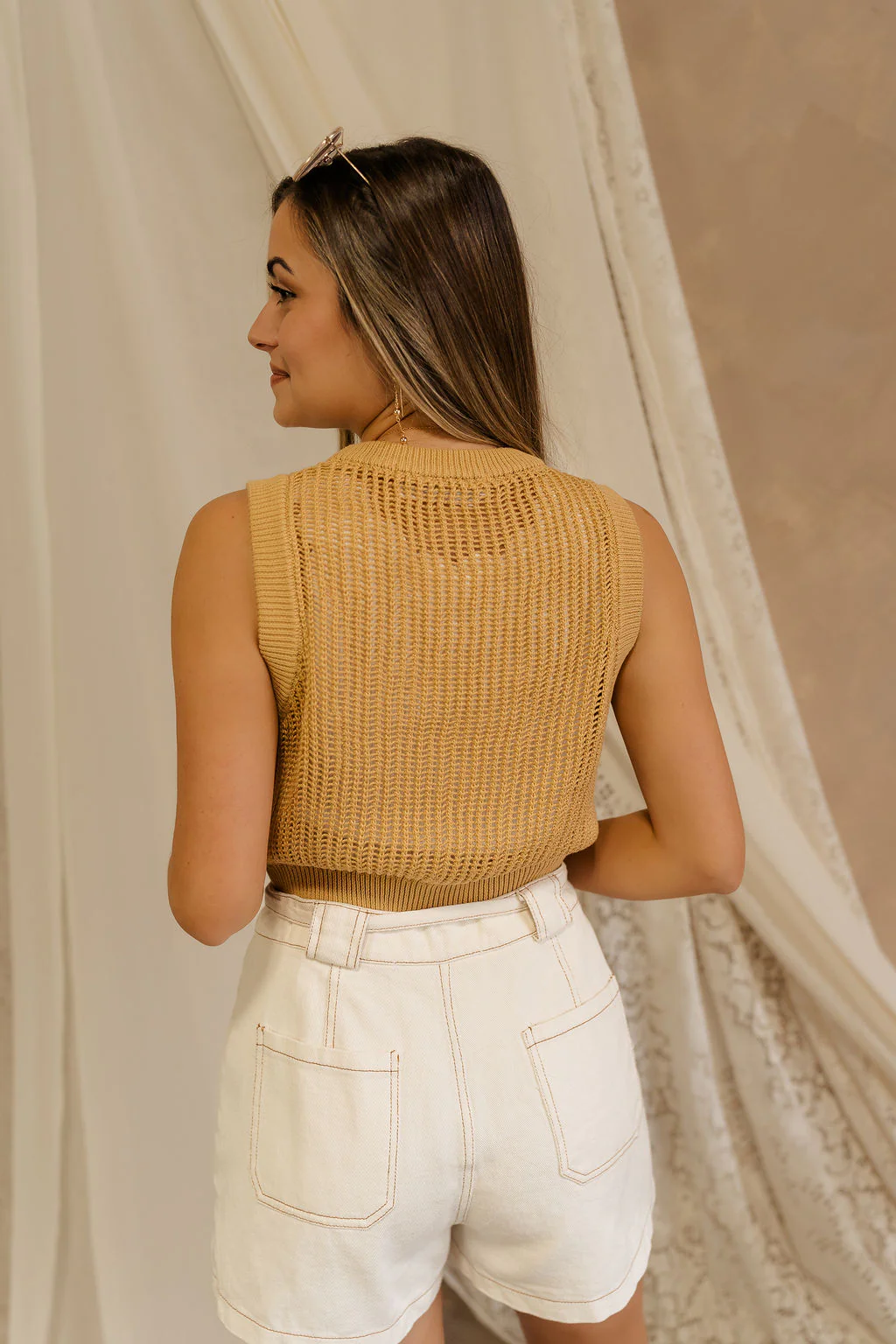 Heidi Mustard Open Knit Tank - Image 3