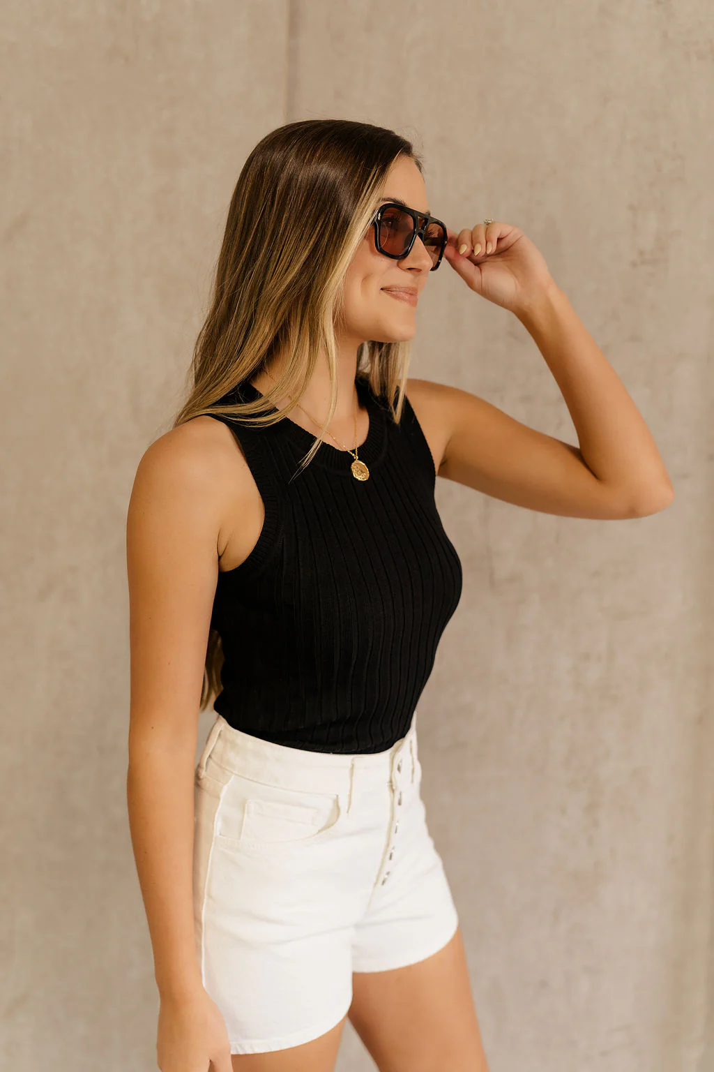 Rayna Black Ribbed Tank