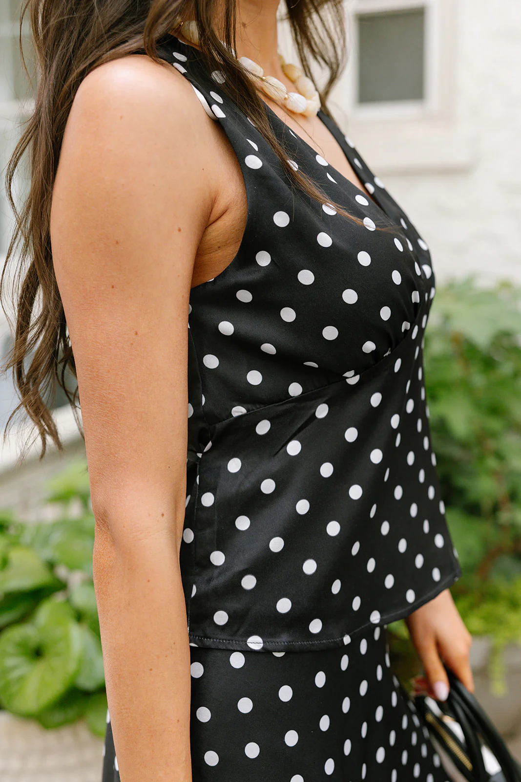 Monroe Black & White Polka Dot Satin Top - Image 5